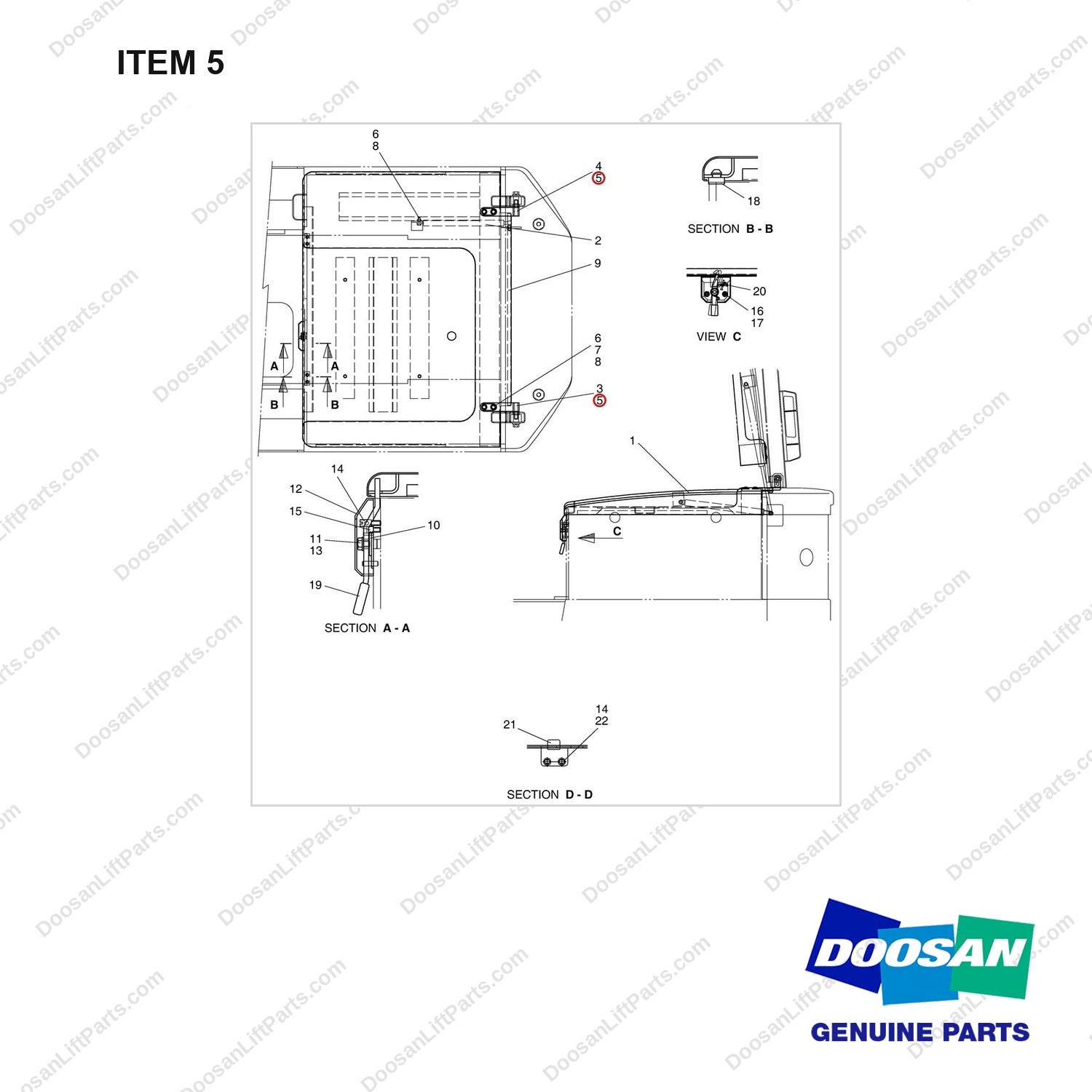 A161520 PANEL GP - TOP - full parts diagram, item 5 marked - genuine Doosan / Bobcat forklift part