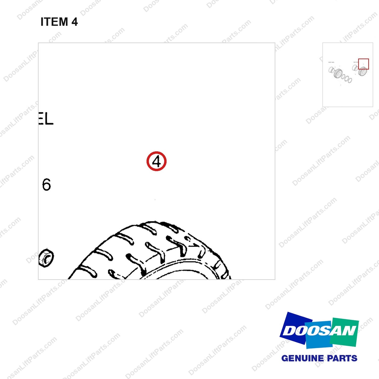 A163053-T ARRANGEMENT;TIRE,SOLID - parts diagram, item 4 shown - genuine Doosan / Bobcat forklift part