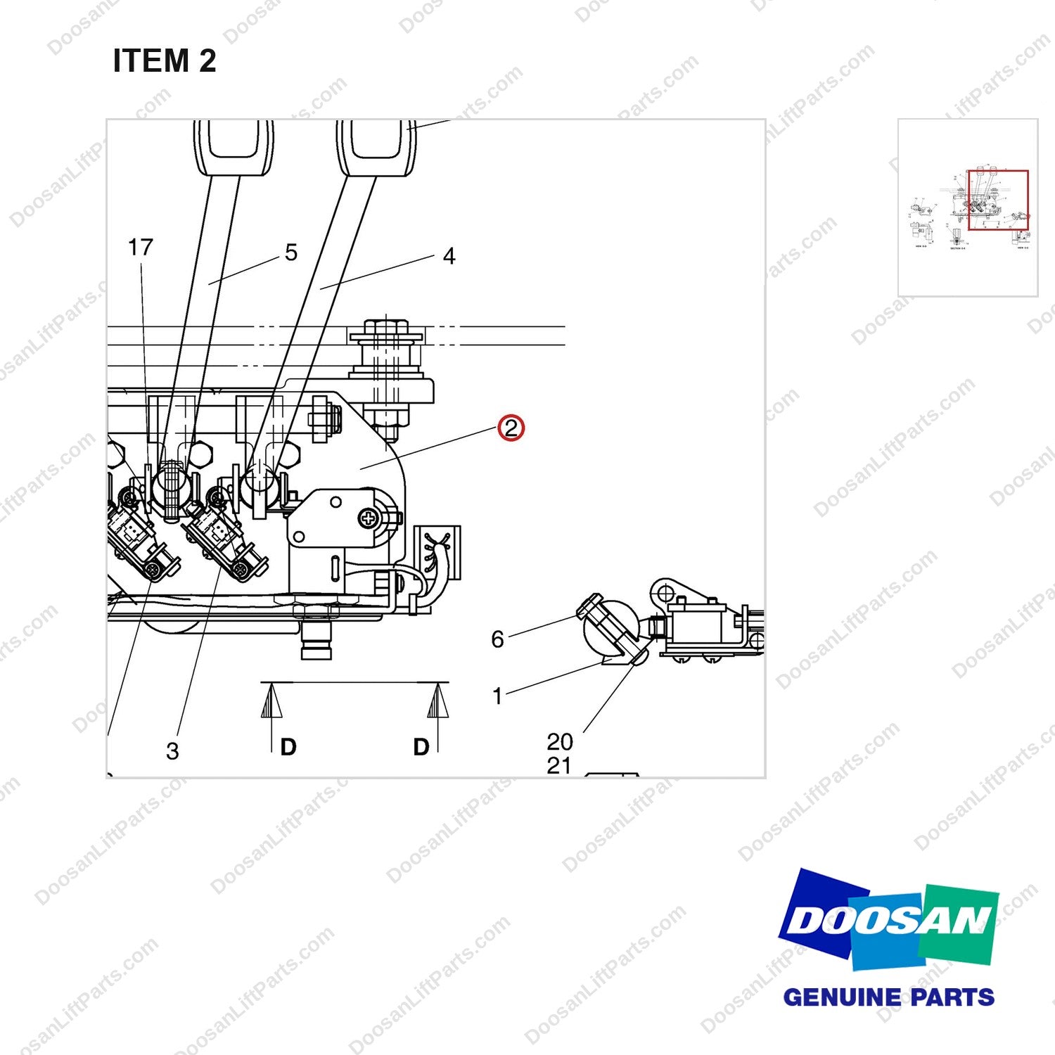 A171738 VALVE AR-3 SECTION 3 LEVER - (1/2) - parts diagram, item 2 shown - genuine Doosan / Bobcat forklift part