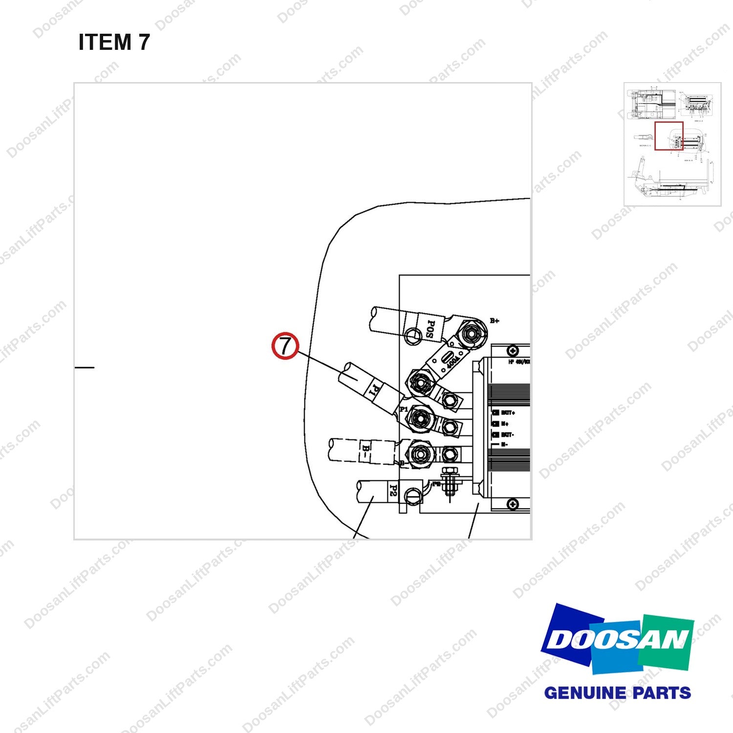A174511 PANEL GP-CONTROL - parts diagram, item 7 shown - genuine Doosan / Bobcat forklift part