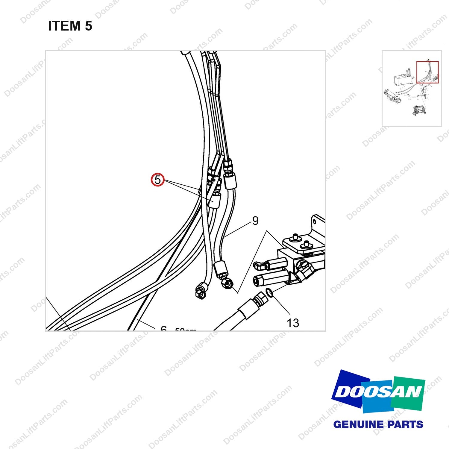 A175108 Lines Gp-Power Steering - parts diagram, item 5 shown - genuine Doosan / Bobcat forklift part