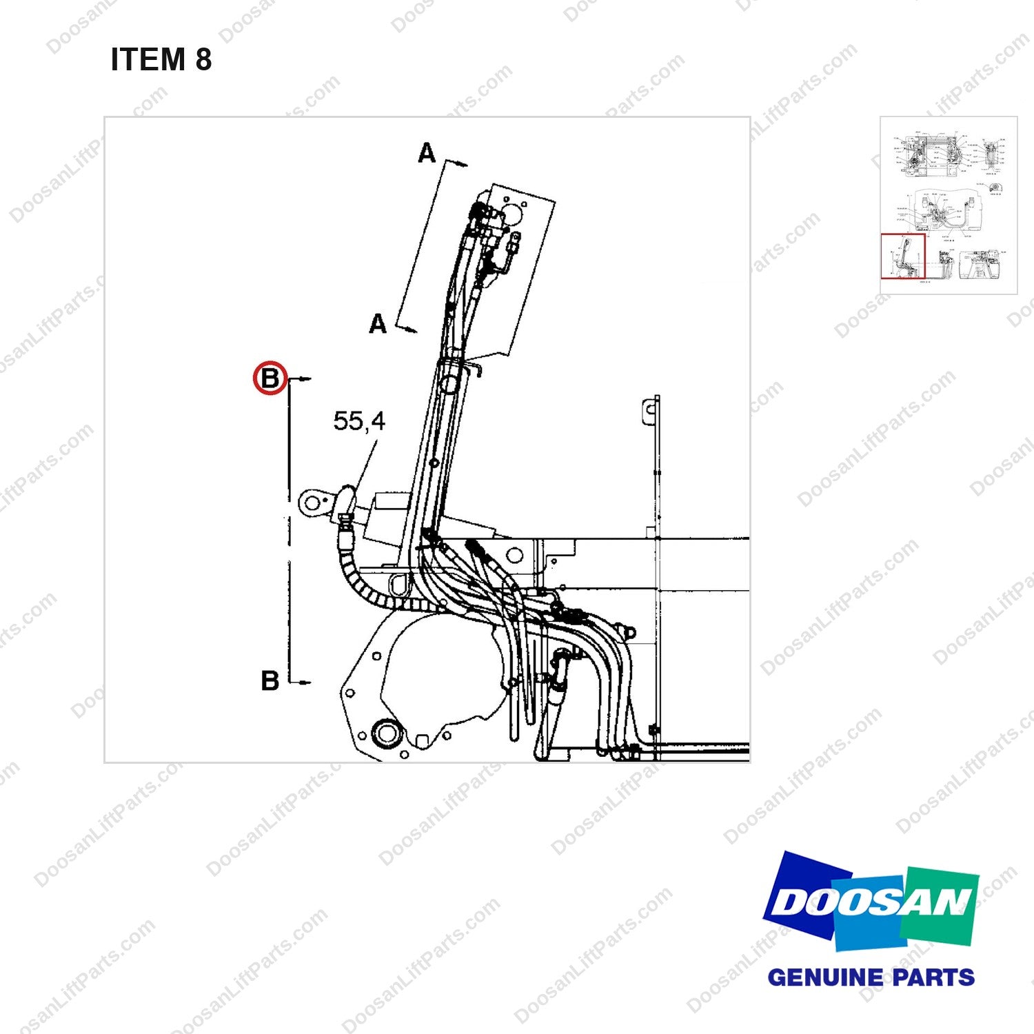 A200287 LINES GP-HYDRAULICS - BC18/20T(2/2) - parts diagram, item 8 shown - genuine Doosan / Bobcat forklift part