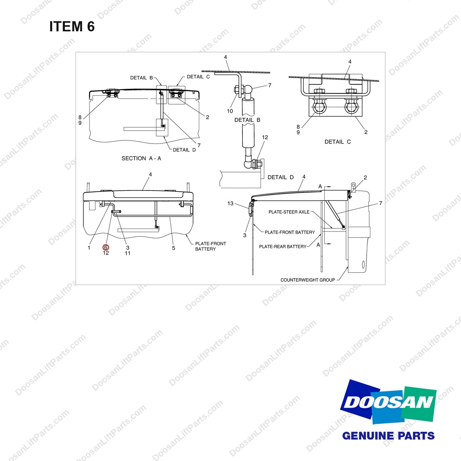 A200397 HOOD GP - BC15T - full parts diagram, item 6 marked - genuine Doosan / Bobcat forklift part