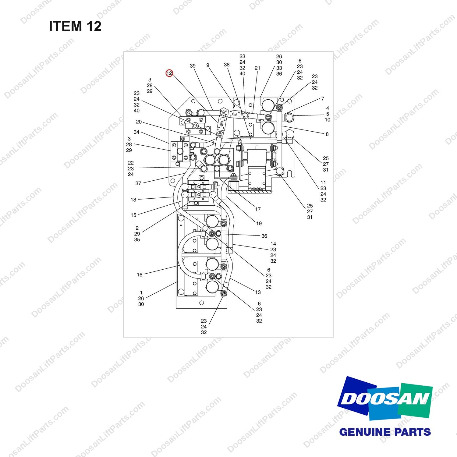 A200564 PANEL GP-POWER - full parts diagram, item 12 marked - genuine Doosan / Bobcat forklift part