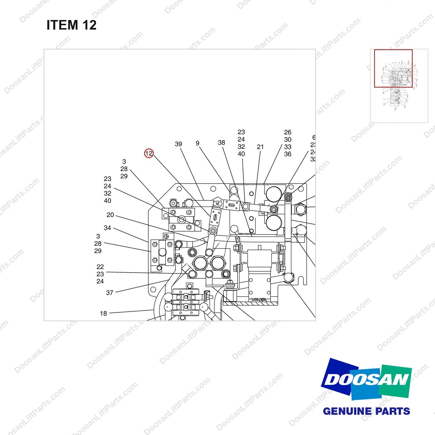 A200564 PANEL GP-POWER - parts diagram, item 12 shown - genuine Doosan / Bobcat forklift part