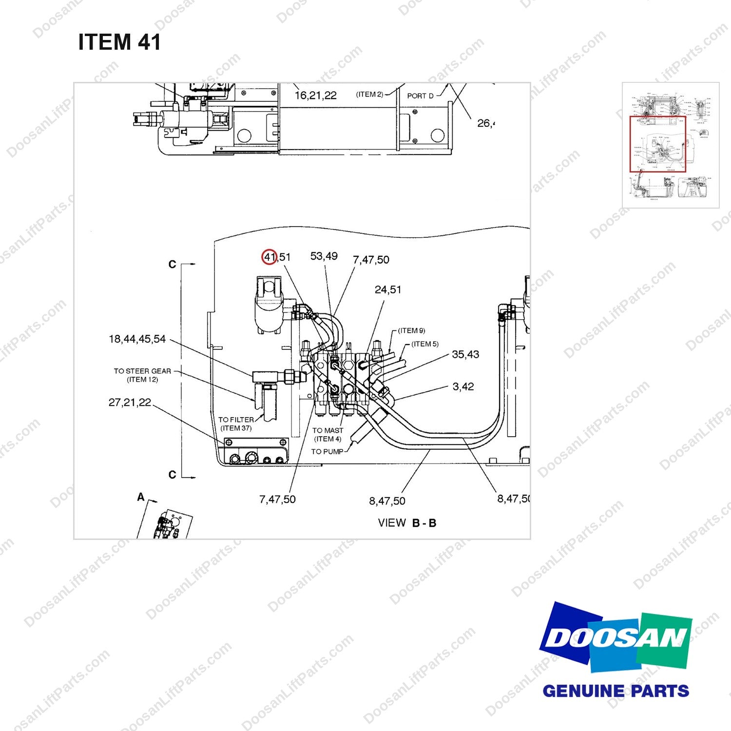 A200673 LINES GP-HYDRAULICS - BC18/20T(2/2) - parts diagram, item 41 shown - genuine Doosan / Bobcat forklift part