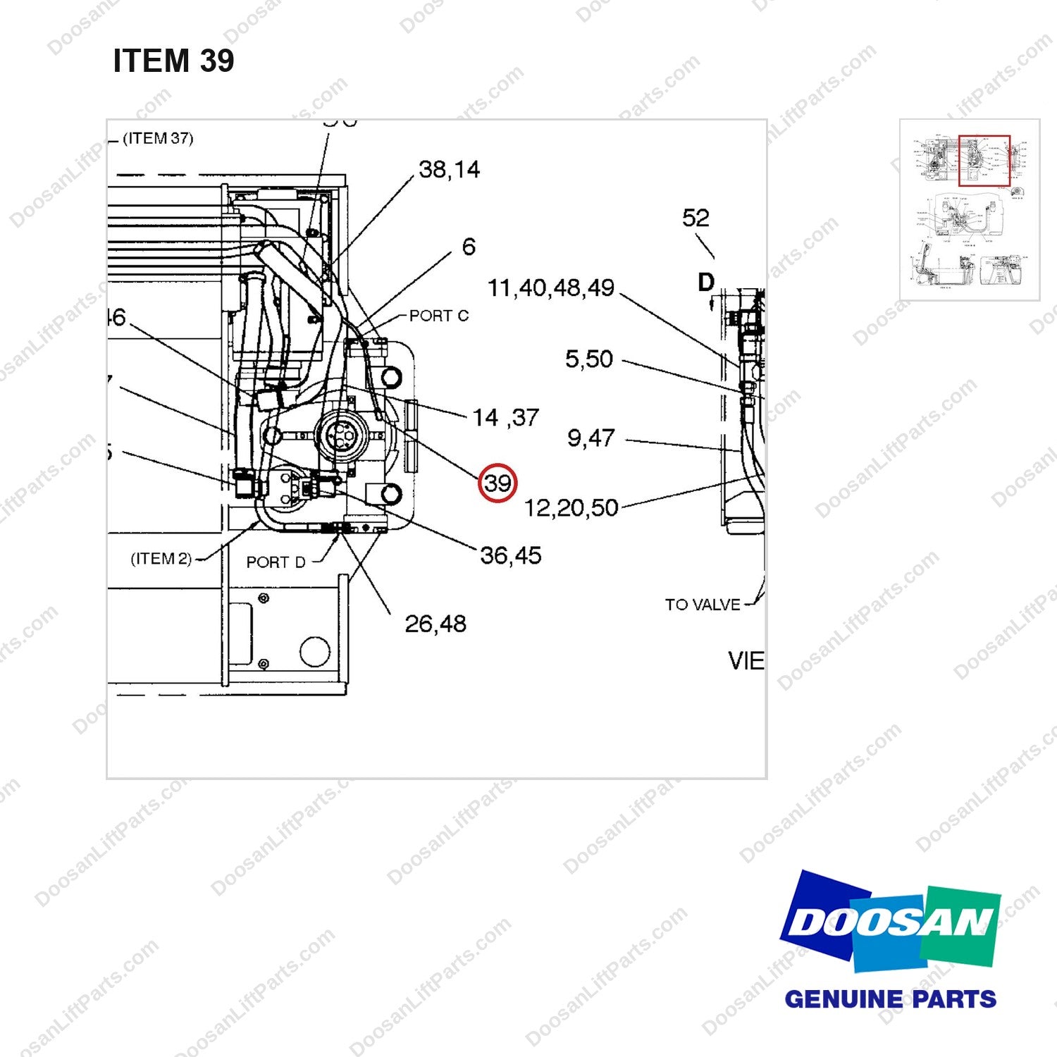 A200698 LINES GP-HYDRAULICS - BC18/20T(2/2) - parts diagram, item 39 shown - genuine Doosan / Bobcat forklift part