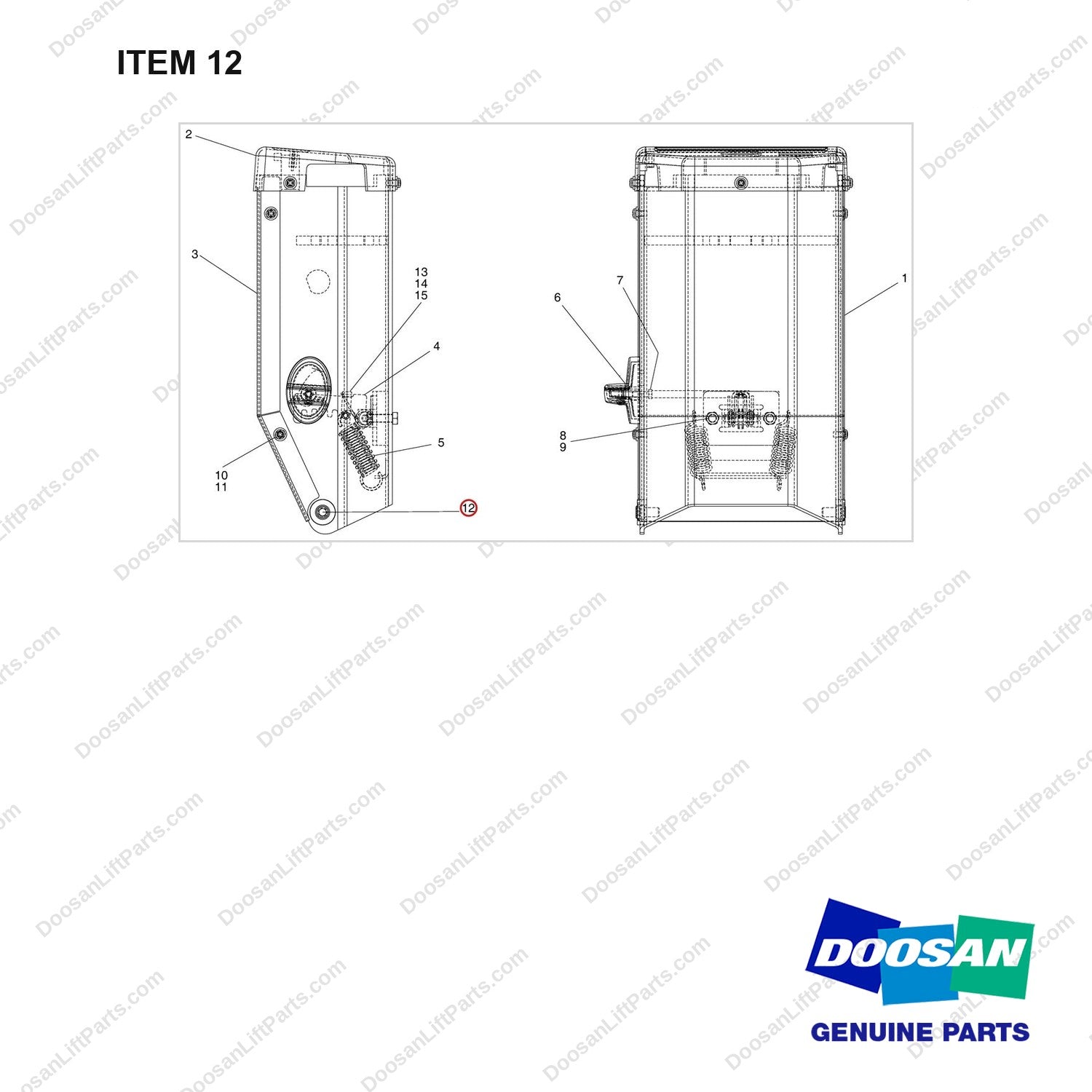 A200754 CONSOLE GP - full parts diagram, item 12 marked - genuine Doosan / Bobcat forklift part