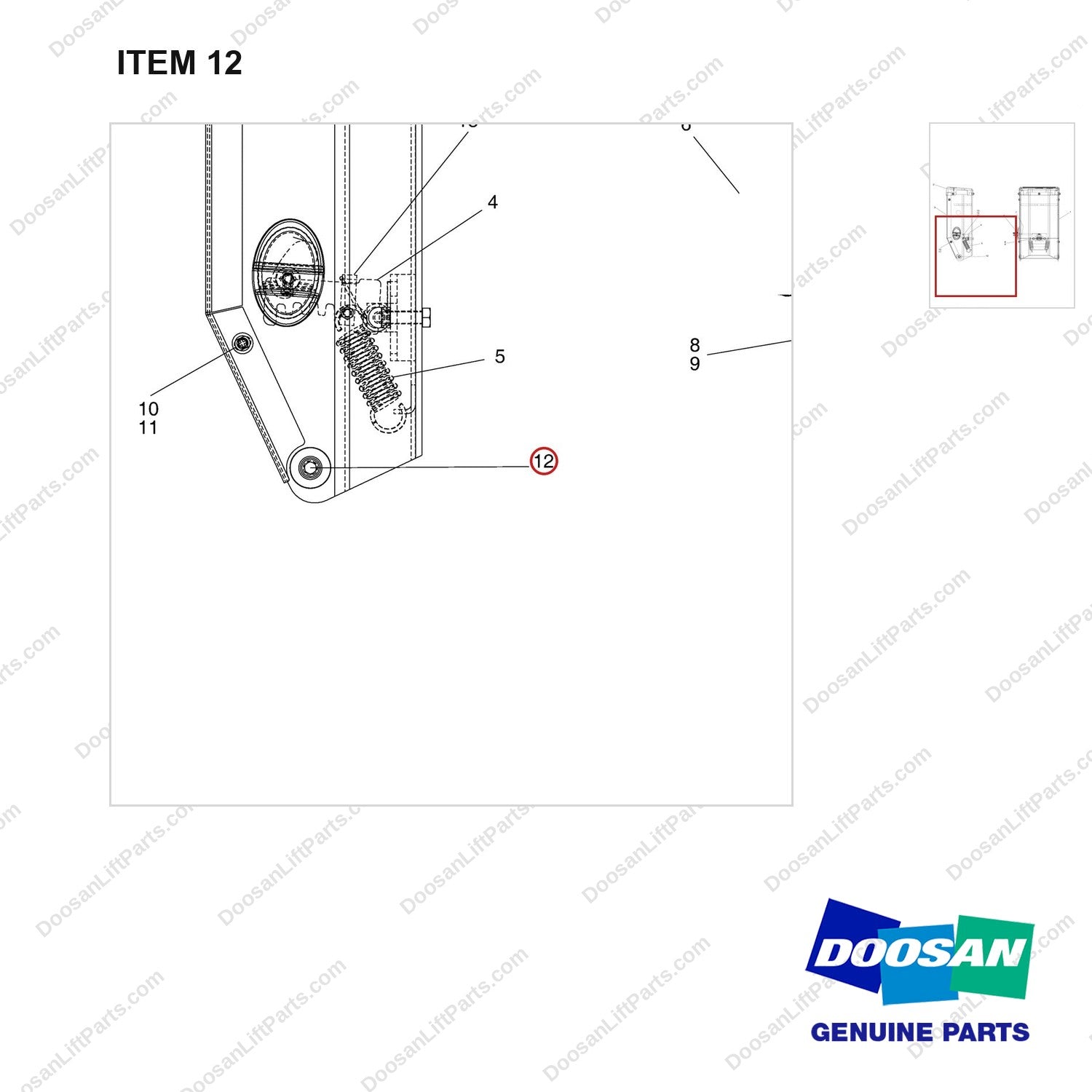A200754 CONSOLE GP - parts diagram, item 12 shown - genuine Doosan / Bobcat forklift part
