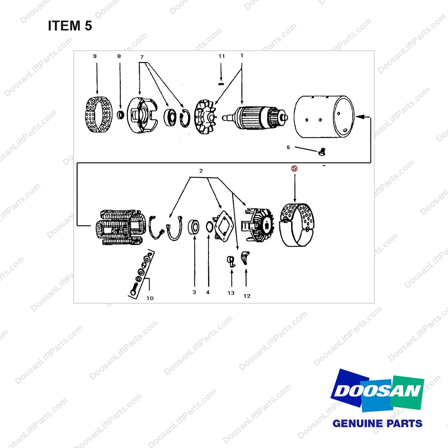 A200841 MOTOR AS-DRIVE - full parts diagram, item 5 marked - genuine Doosan / Bobcat forklift part