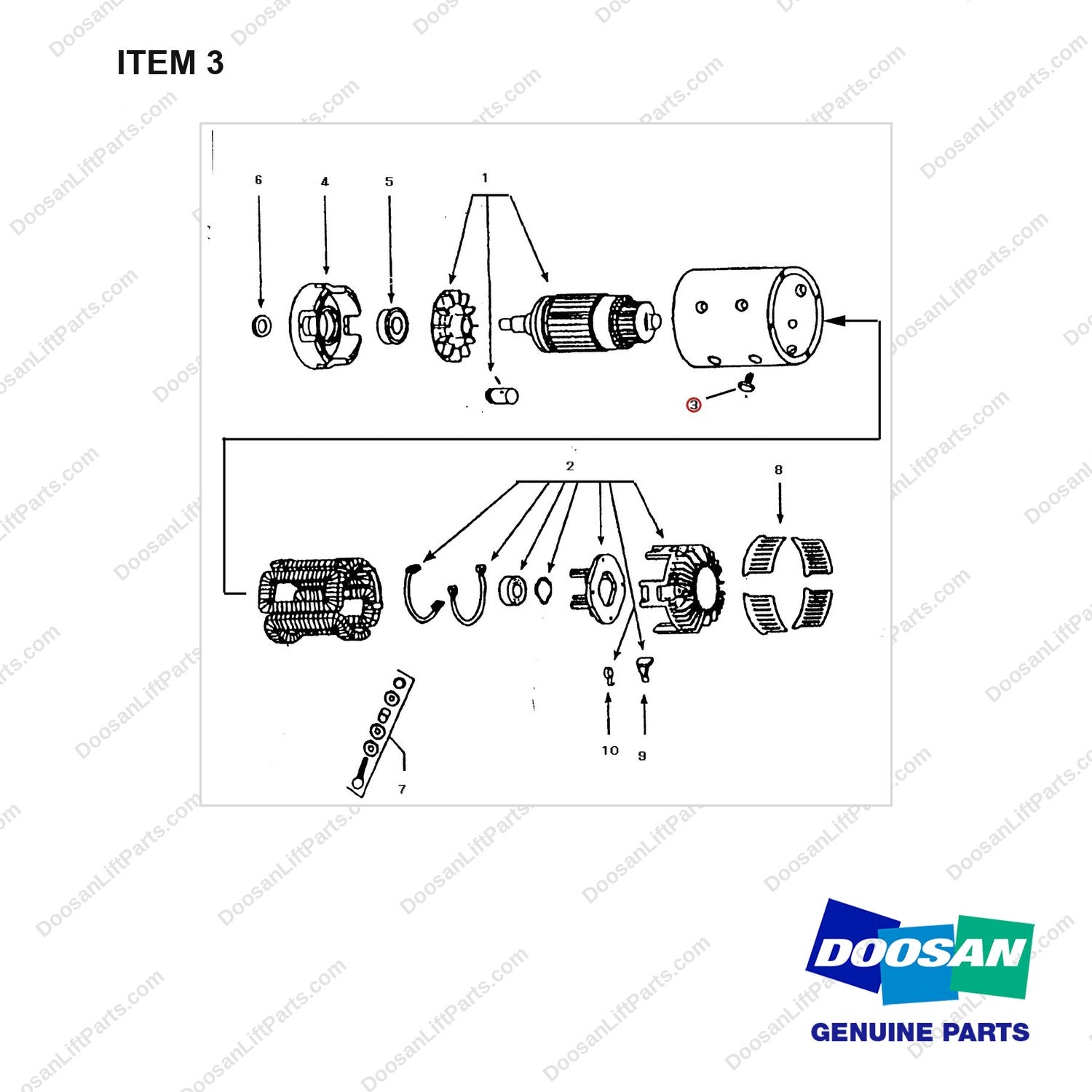 A200843 MOTOR GP-HYD. - full parts diagram, item 3 marked - genuine Doosan / Bobcat forklift part