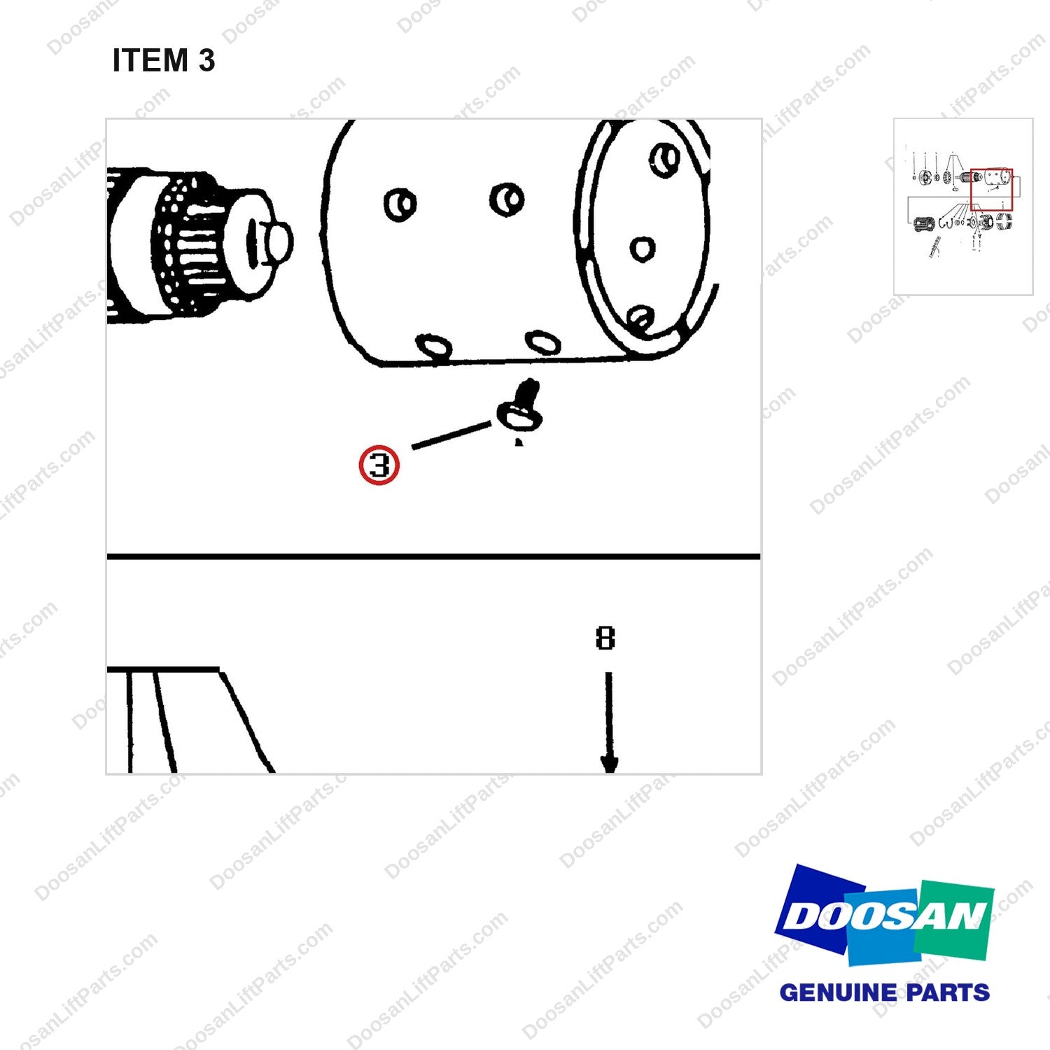 A200843 MOTOR GP-HYD. - parts diagram, item 3 shown - genuine Doosan / Bobcat forklift part