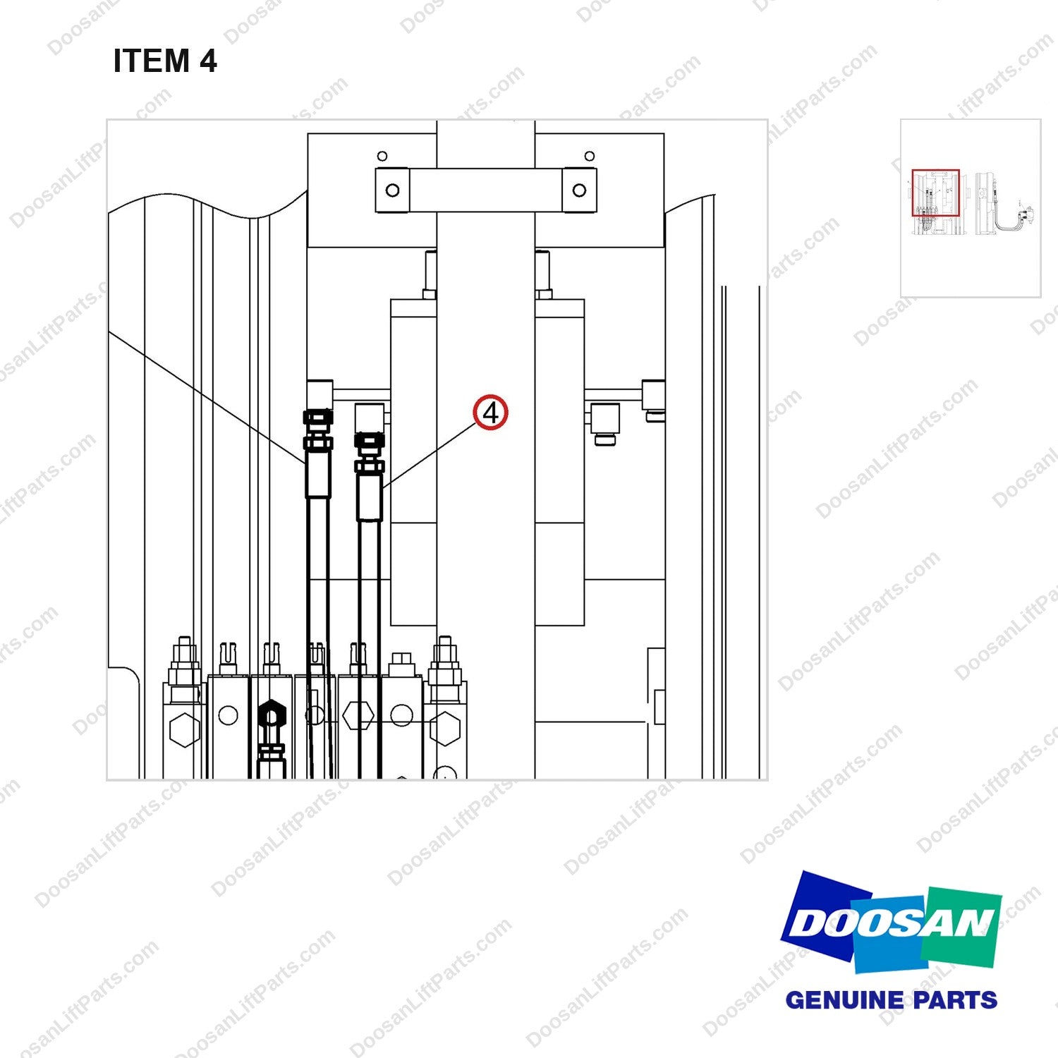 A201038 LINES GP-PRI - (3 WAY) - parts diagram, item 4 shown - genuine Doosan / Bobcat forklift part