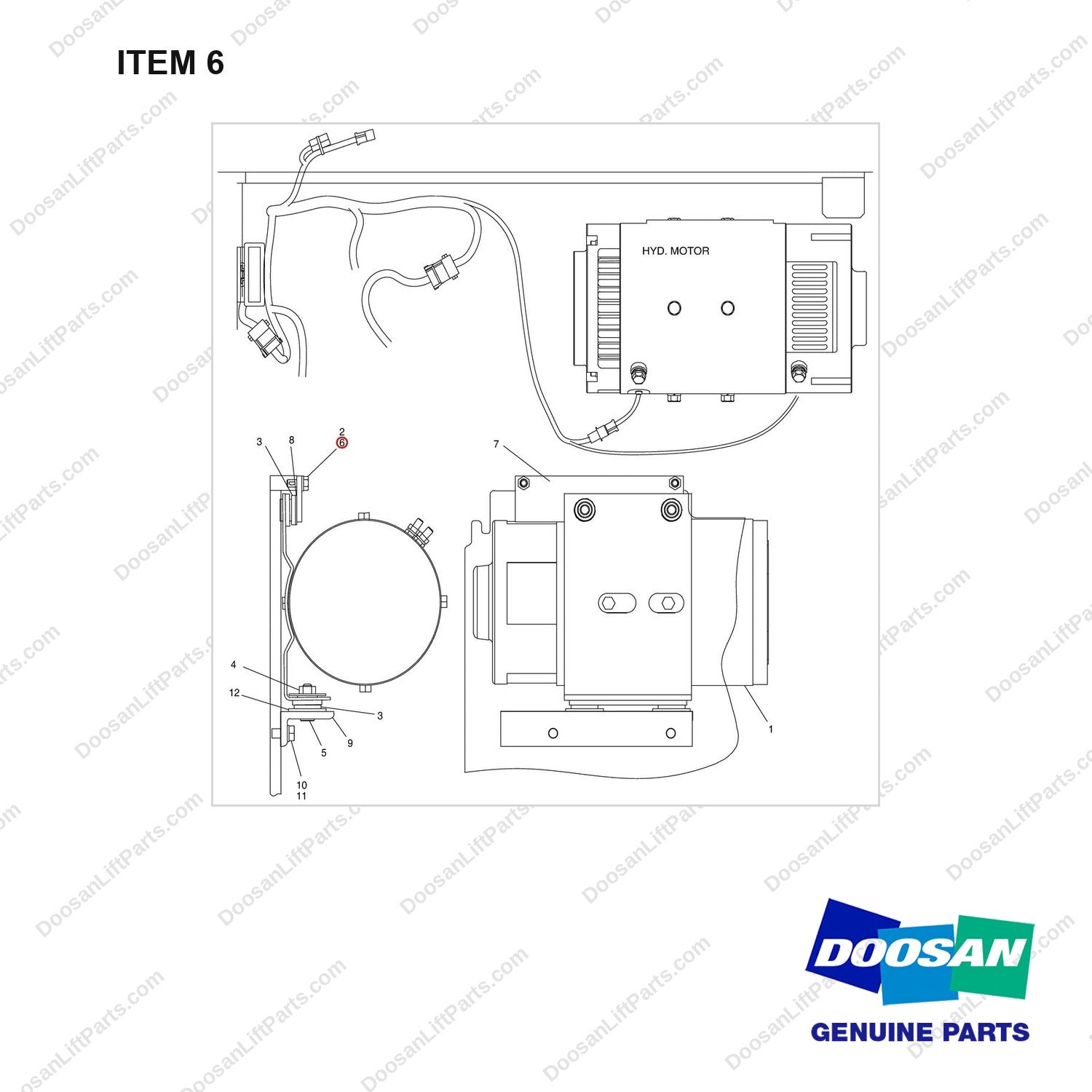 A201045 MOTOR GP-HYDRAULIC PUMP - full parts diagram, item 6 marked - genuine Doosan / Bobcat forklift part