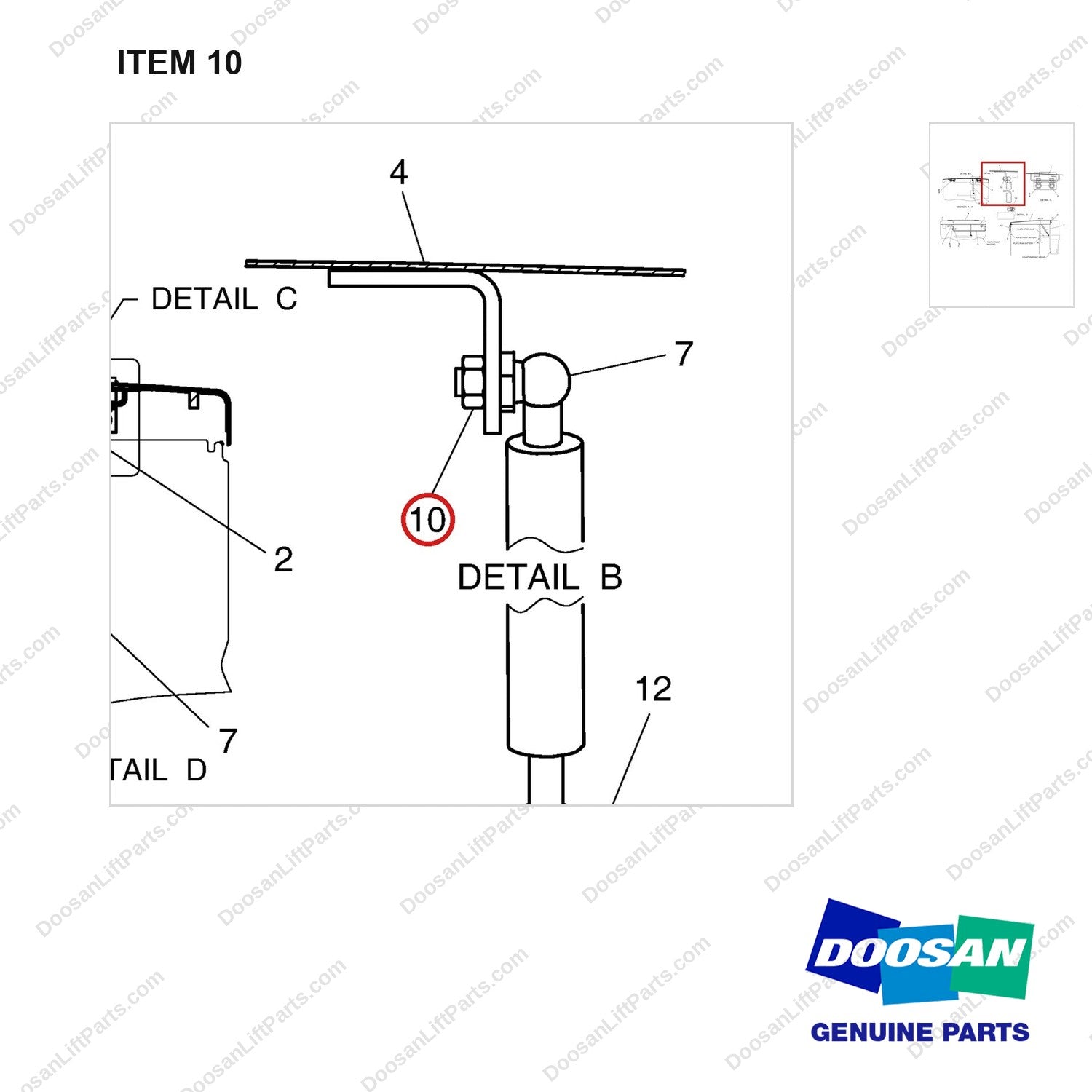A209169 HOOD GP - BC15T - parts diagram, item 10 shown - genuine Doosan / Bobcat forklift part