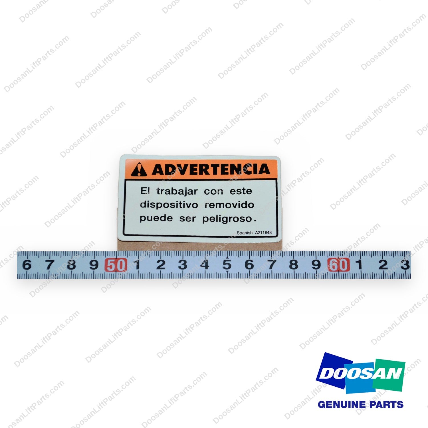 A211648 - Spanish Load Backrest Warning Film - OEM Doosan Daewoo Bobcat