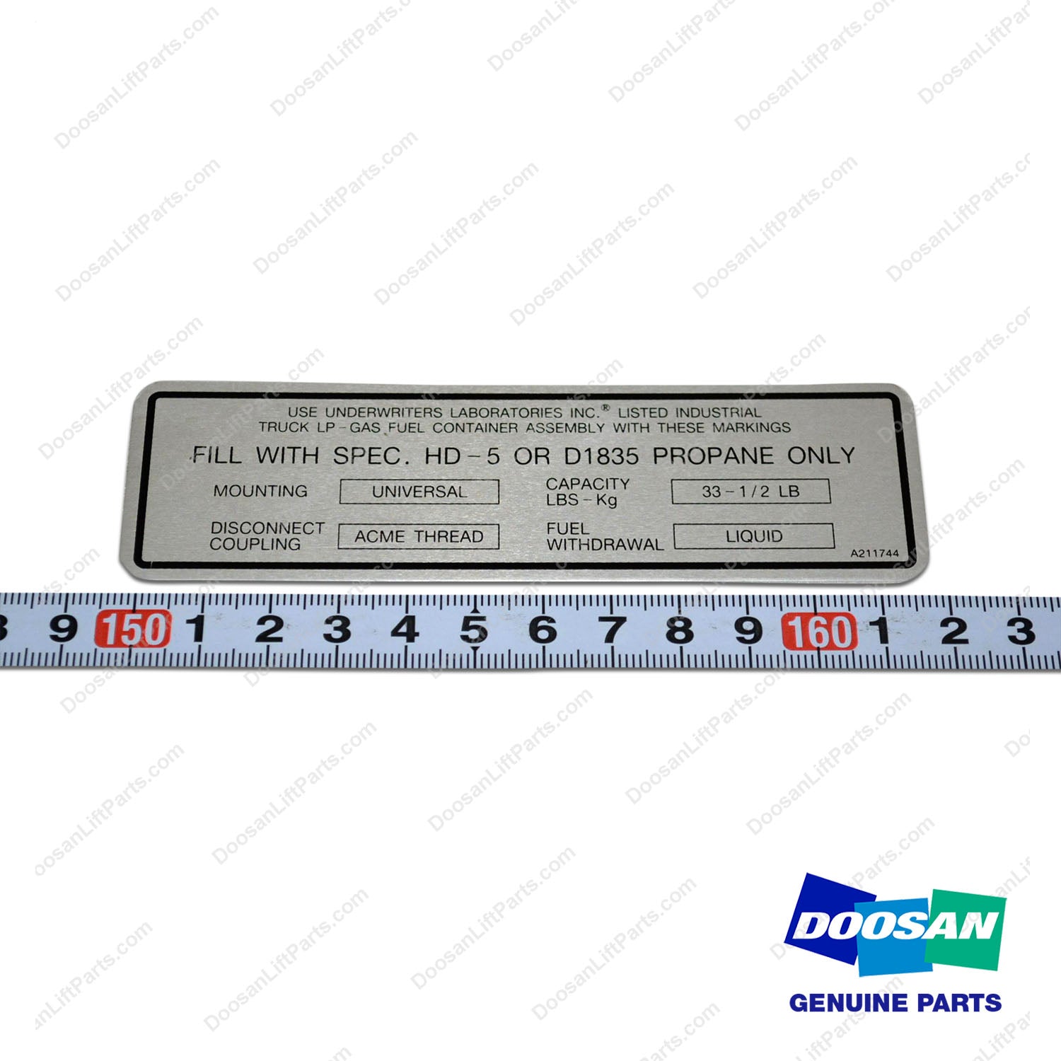 Plate - LP Fuel - Doosan Forklift Part A211744