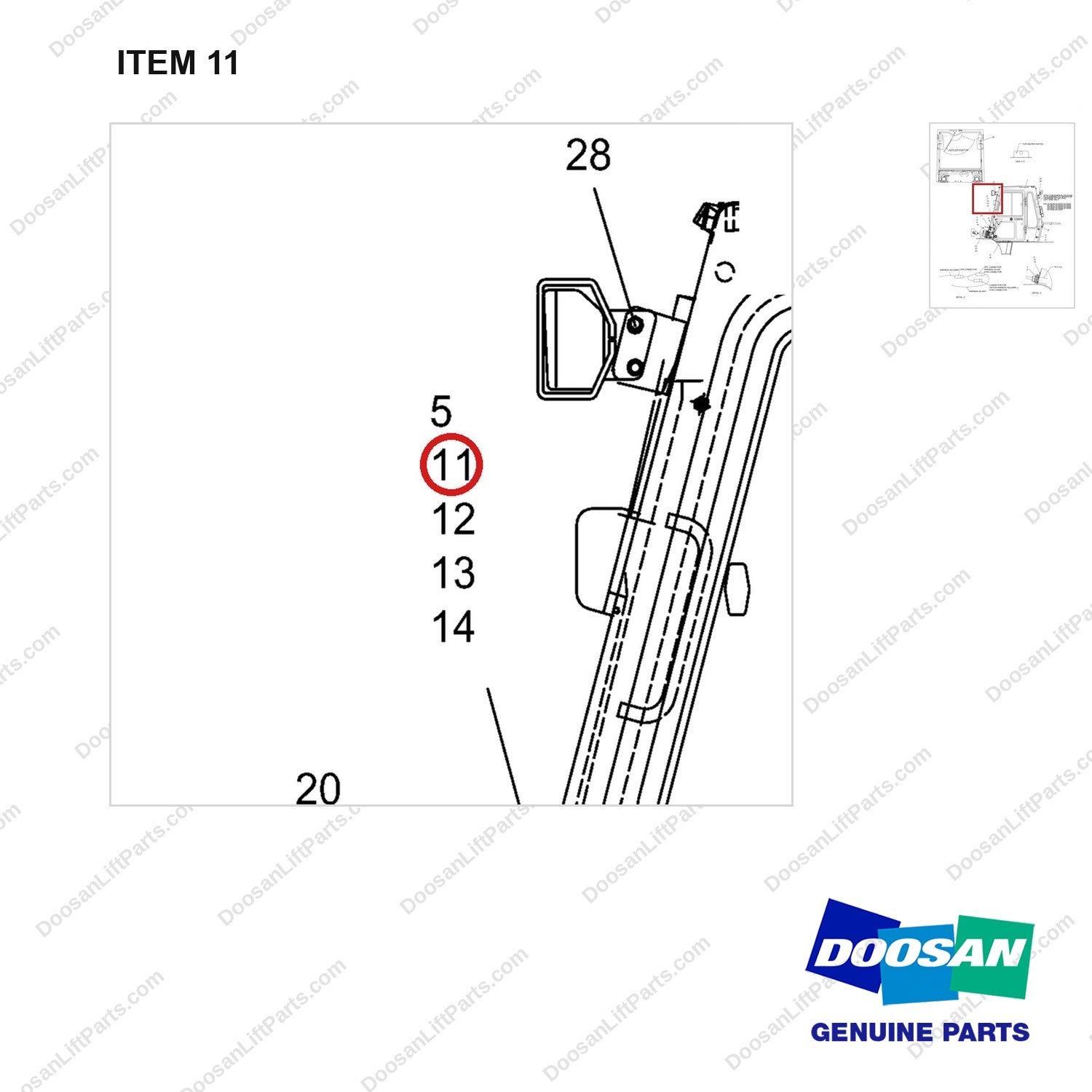 A211961 CHG OVER AR-CABIN(W/O SOUND SUPPRESSION) - parts diagram, item 11 shown - genuine Doosan / Bobcat forklift part