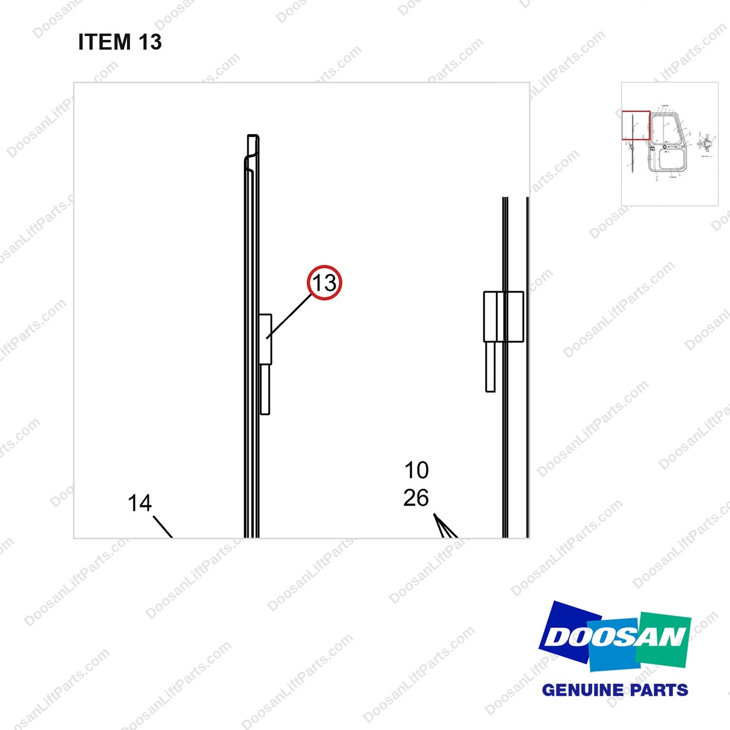 A212872 DOOR ASS'Y - RH - parts diagram, item 13 shown - genuine Doosan / Bobcat forklift part