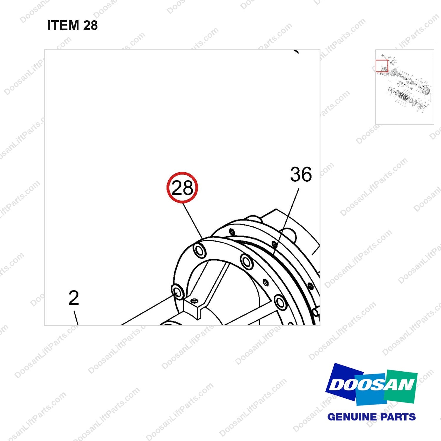 A213219 Drive Axle Ass'y - Single Tire - parts diagram, item 28 shown - genuine Doosan / Bobcat forklift part