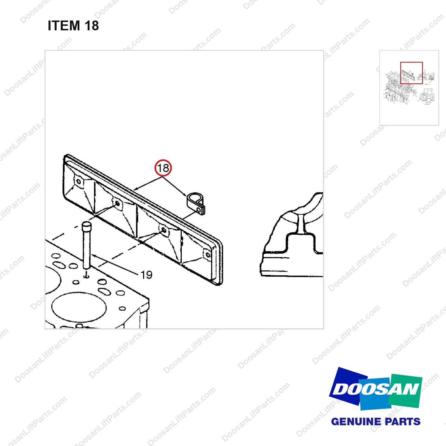 A213864 CYLINDER BLOCK GP - parts diagram, item 18 shown - genuine Doosan / Bobcat forklift part