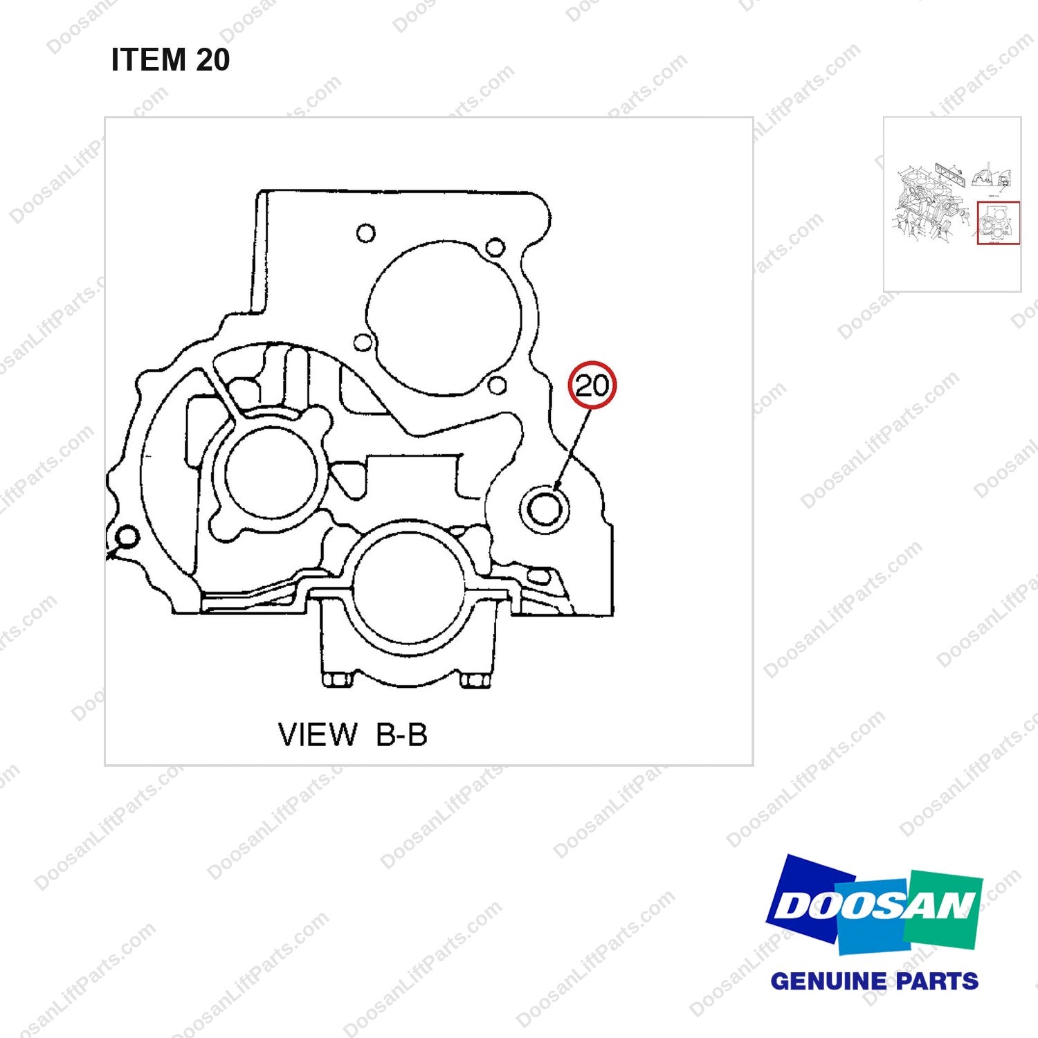 A213866 CYLINDER BLOCK GP - parts diagram, item 20 shown - genuine Doosan / Bobcat forklift part