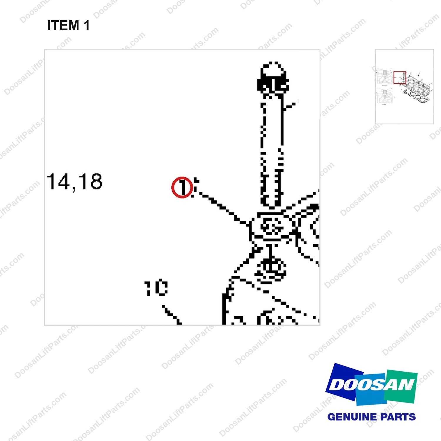 A213874 CYLINDER HEAD GP - parts diagram, item 1 shown - genuine Doosan / Bobcat forklift part