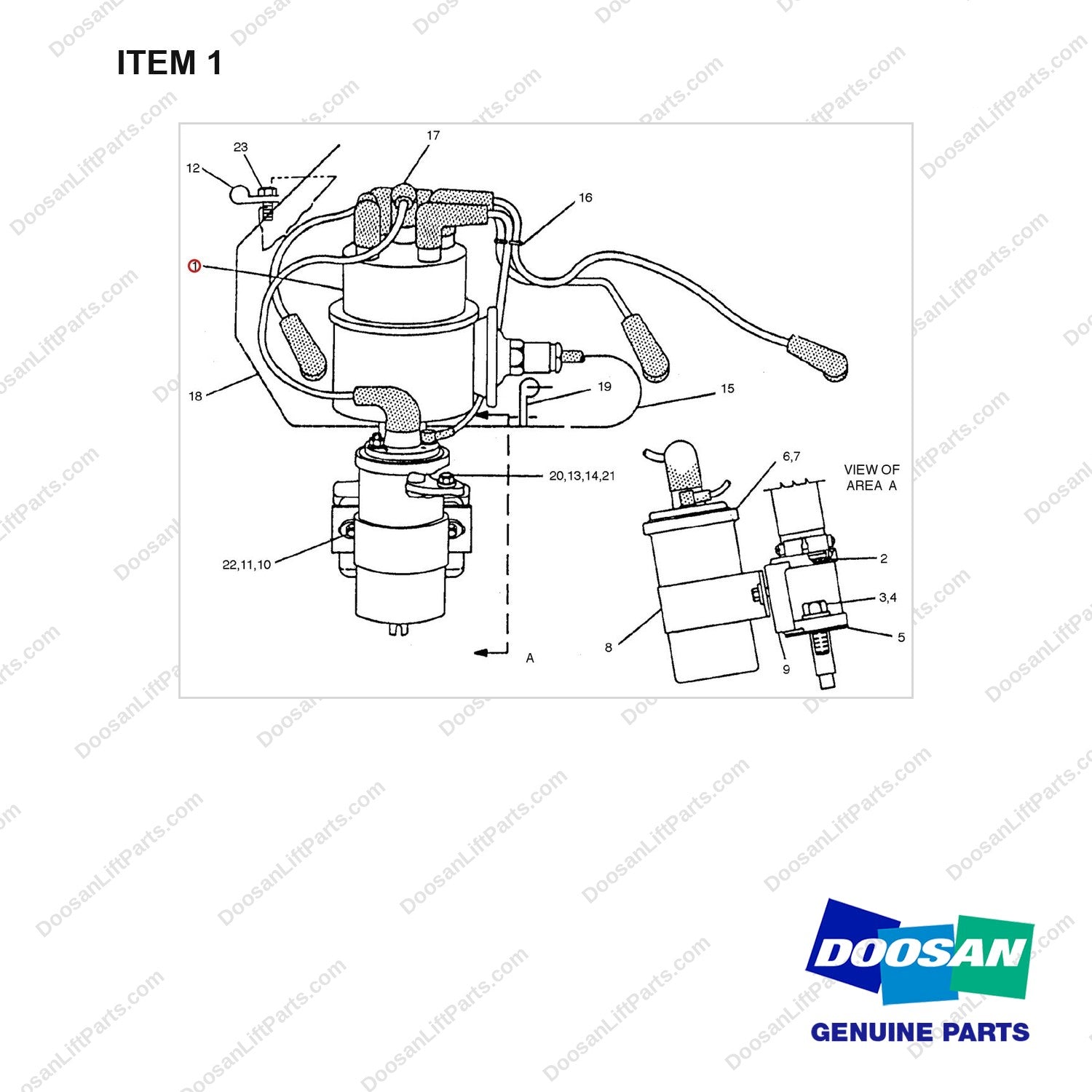 A213894 COIL & DISTRIBUTOR GP - full parts diagram, item 1 marked - genuine Doosan / Bobcat forklift part