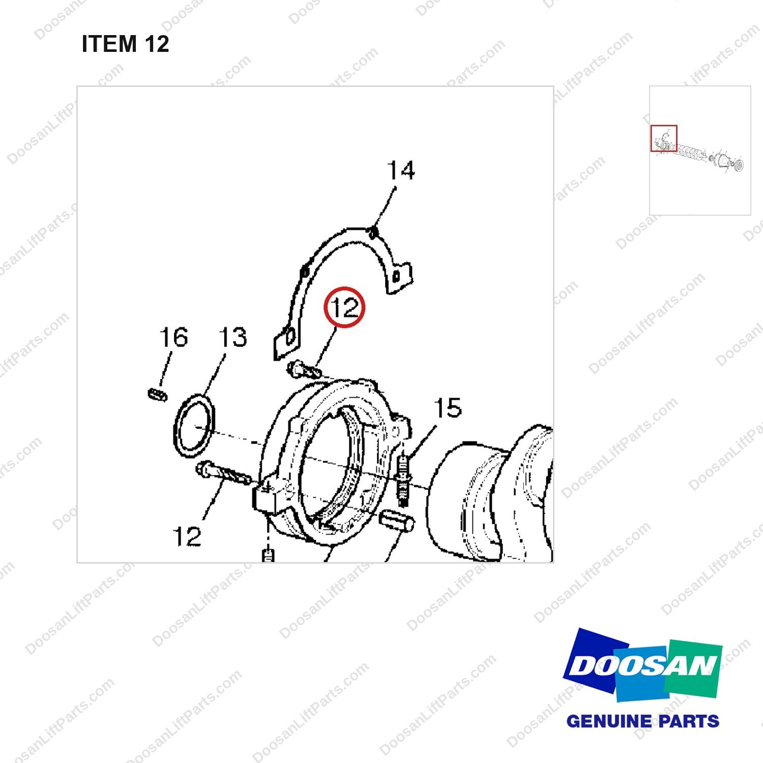 A218573 CRANKSHAFT GP - parts diagram, item 12 shown - genuine Doosan / Bobcat forklift part