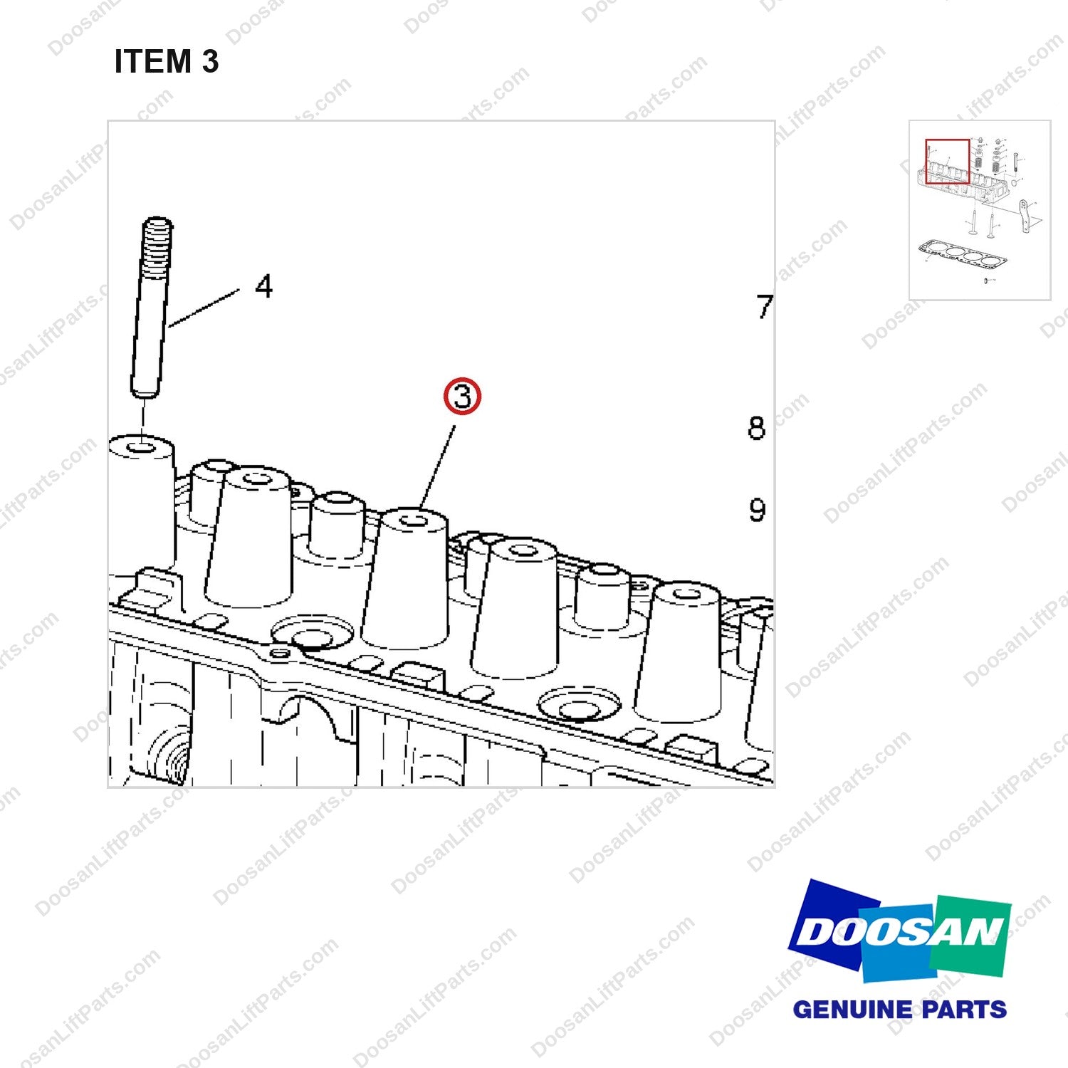 A218604 CYLINDER HEAD GP - parts diagram, item 3 shown - genuine Doosan / Bobcat forklift part