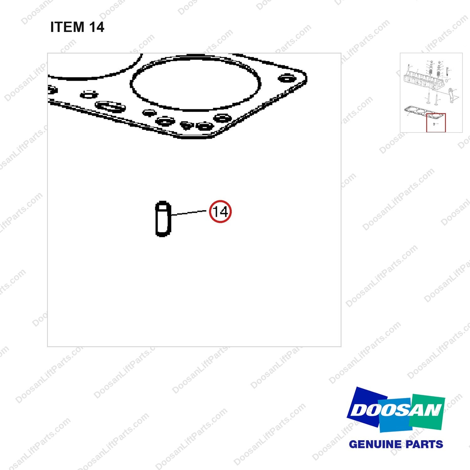 A218606 CYLINDER HEAD GP - parts diagram, item 14 shown - genuine Doosan / Bobcat forklift part