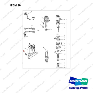 A218750 DISTRIBUTOR AND IGNITION COMPONENTS - full parts diagram, item 20 marked - genuine Doosan / Bobcat forklift part