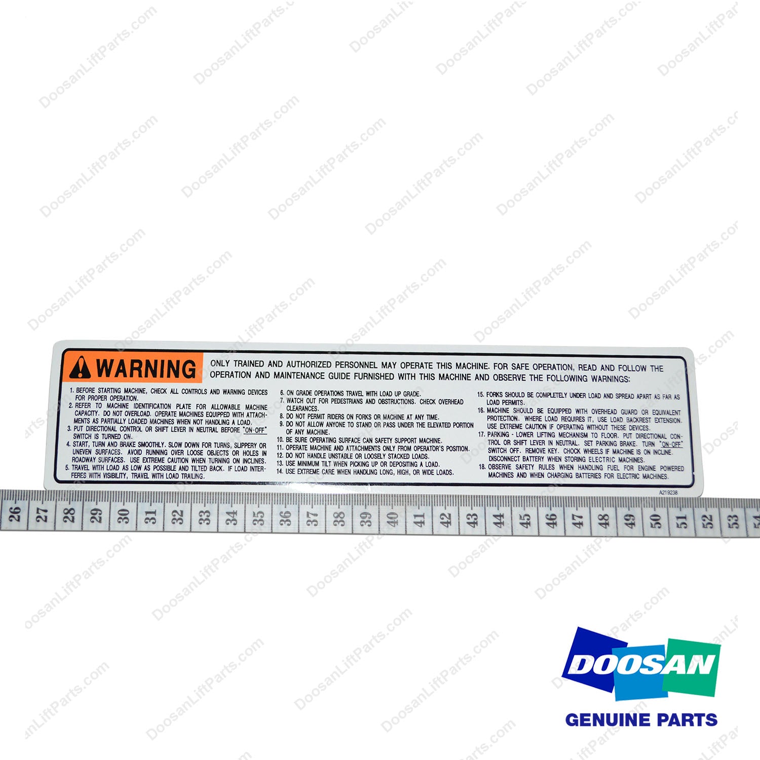Film;warning to Opr Eng - Doosan Forklift Part A219238