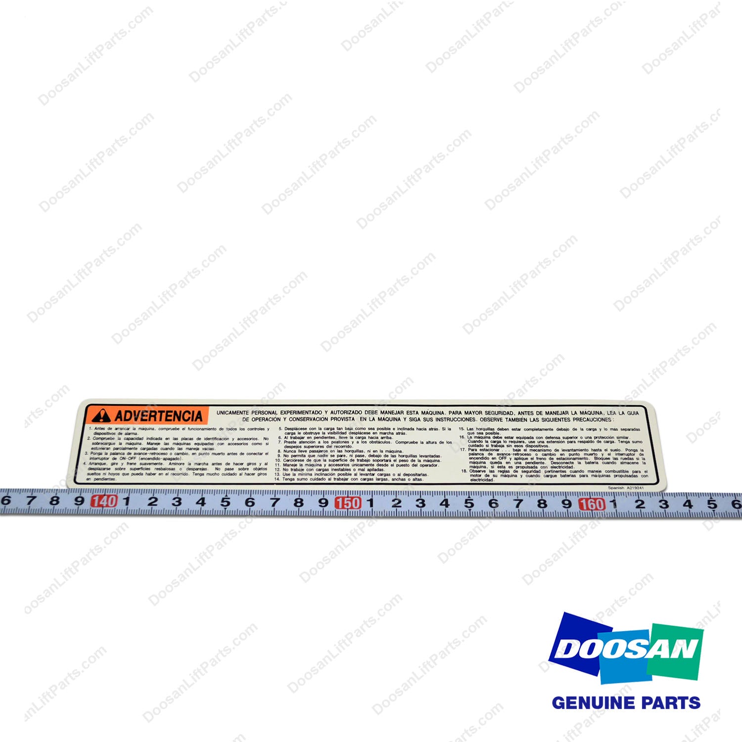 Film;warning to Opr(Spanish) - Doosan Forklift Part A219241