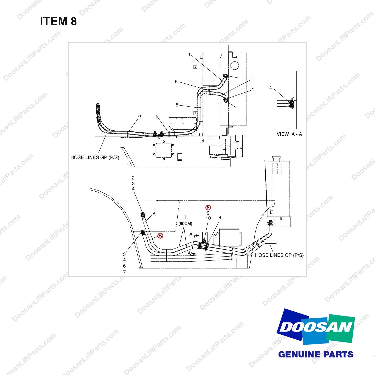A219283 LINES GP-T/C COOLER - (3.3 TON) - full parts diagram, item 8 marked - genuine Doosan / Bobcat forklift part