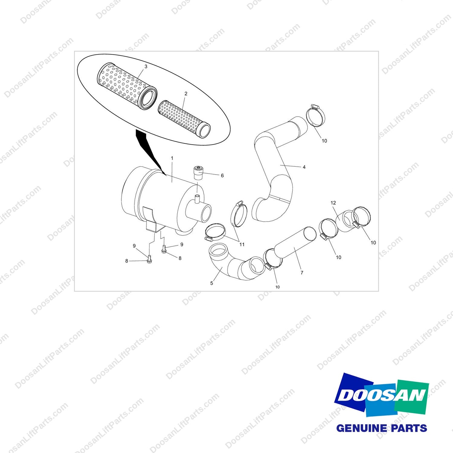 A221648 AIR CLEANER GP - full parts diagram - genuine Doosan / Bobcat forklift part