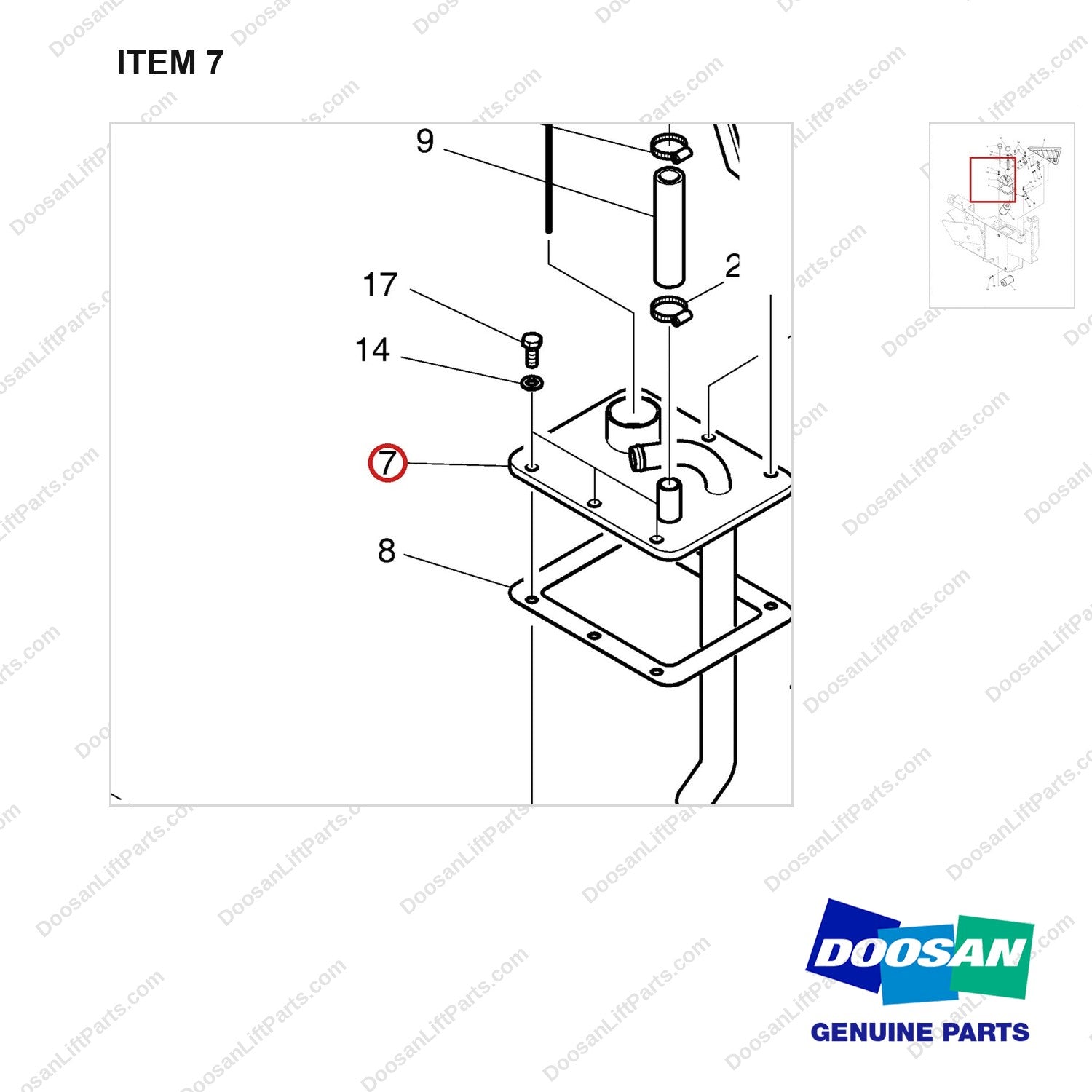 A225007 GAGE GP-OIL LEVEL - parts diagram, item 7 shown - genuine Doosan / Bobcat forklift part