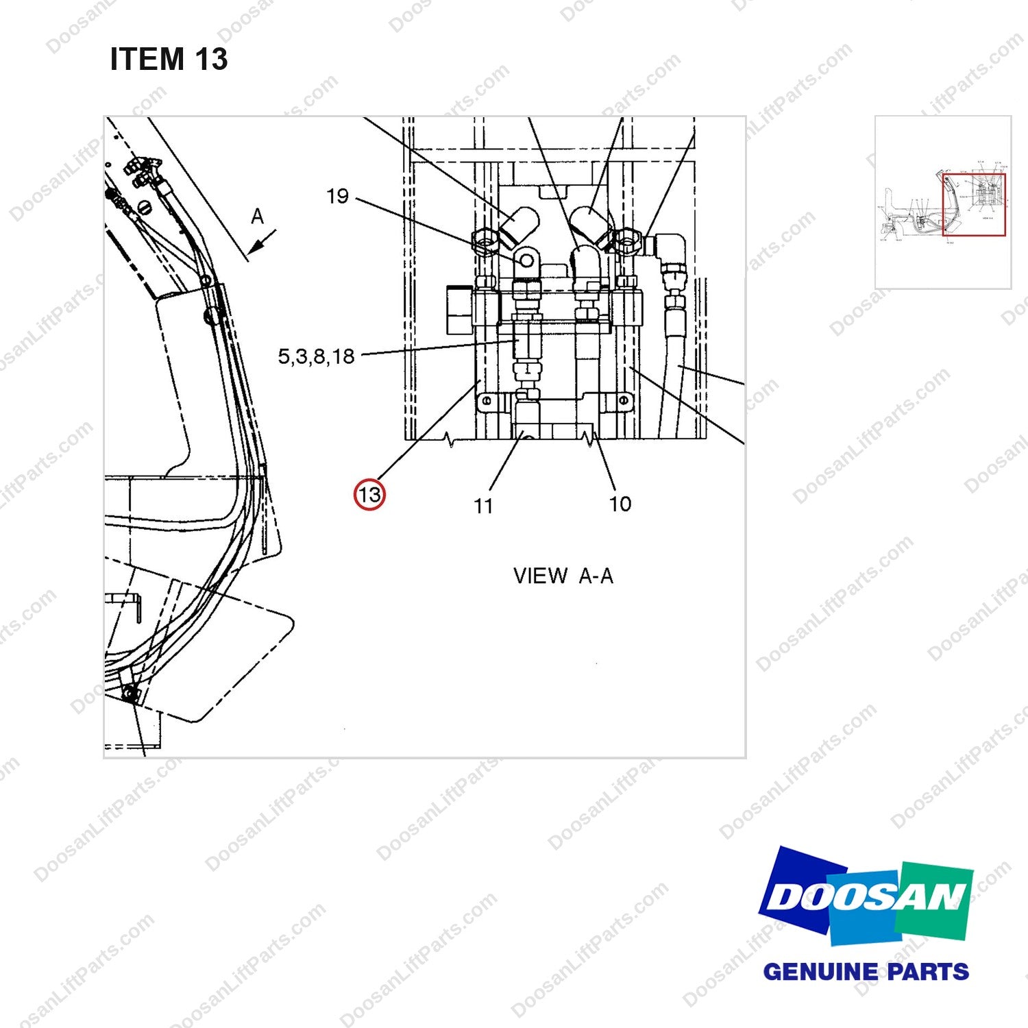 A225101 LINES GP-POWER STEERING - parts diagram, item 13 shown - genuine Doosan / Bobcat forklift part