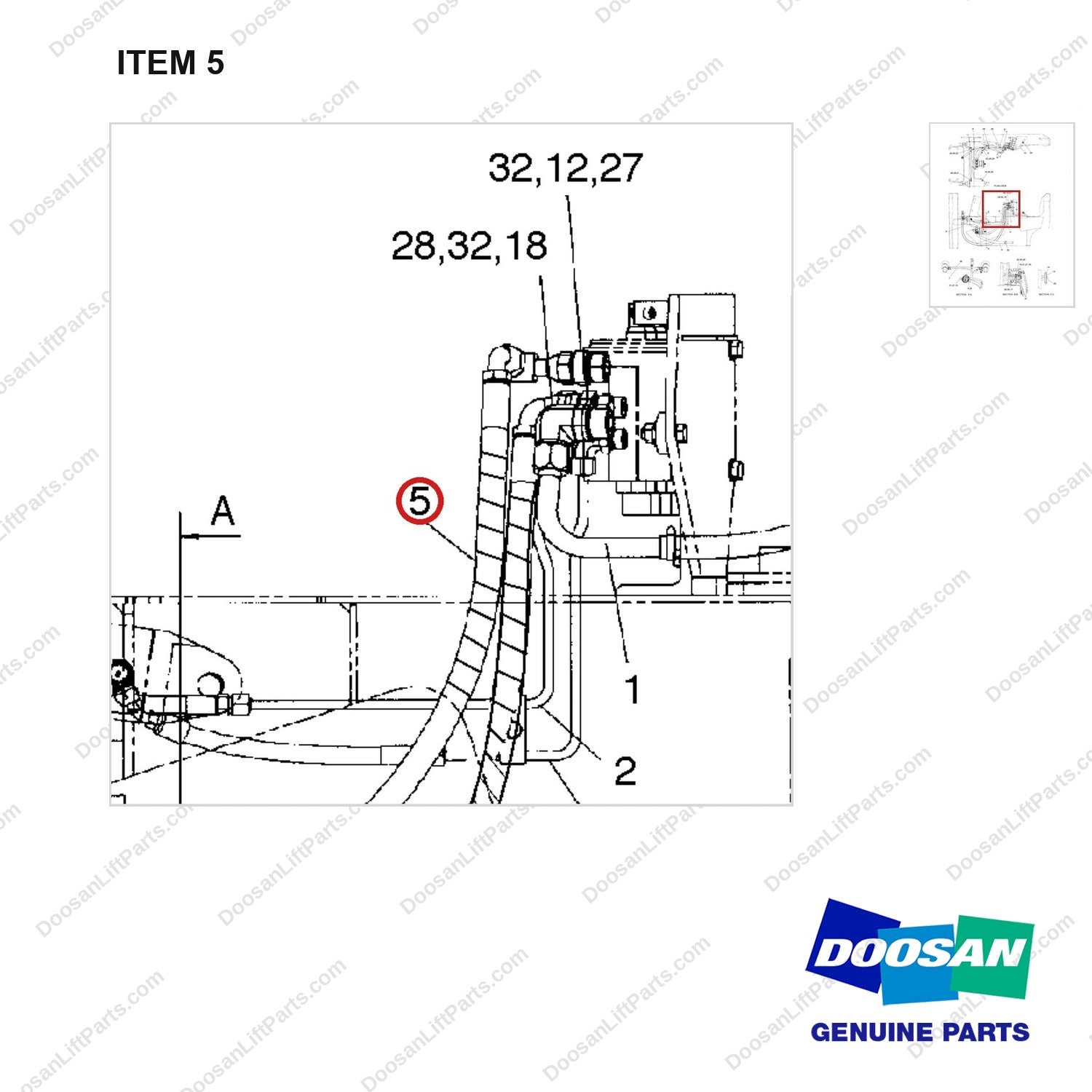 A225116 LINES GP-MAST OPERATING - parts diagram, item 5 shown - genuine Doosan / Bobcat forklift part