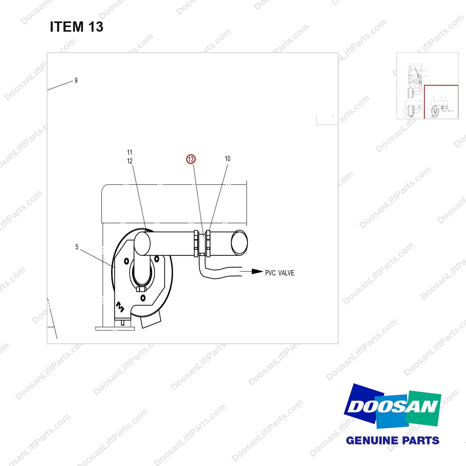 A231043 CLEANER GP-AR - parts diagram, item 13 shown - genuine Doosan / Bobcat forklift part