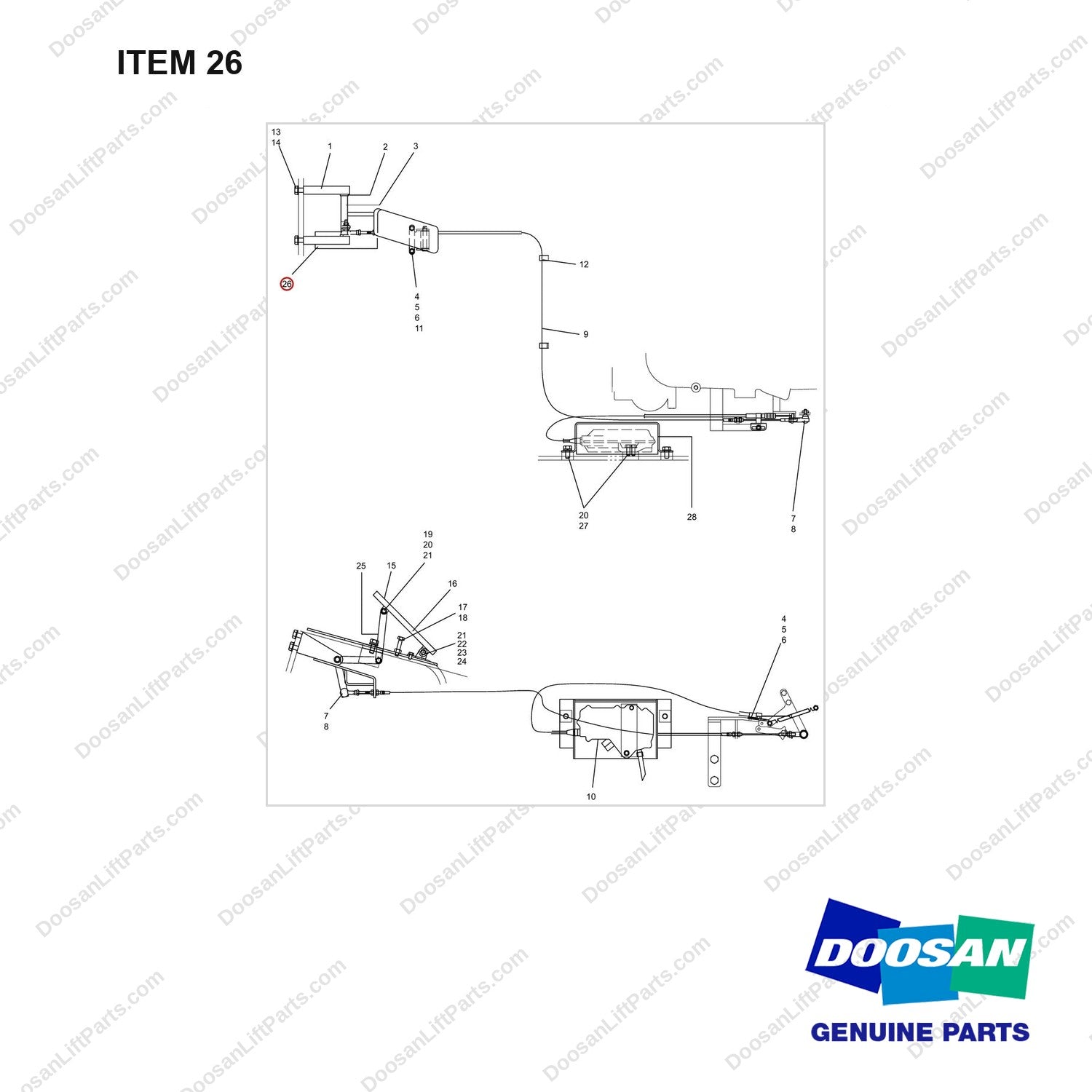 A231933 CONTROL GP-ACCEL - full parts diagram, item 26 marked - genuine Doosan / Bobcat forklift part