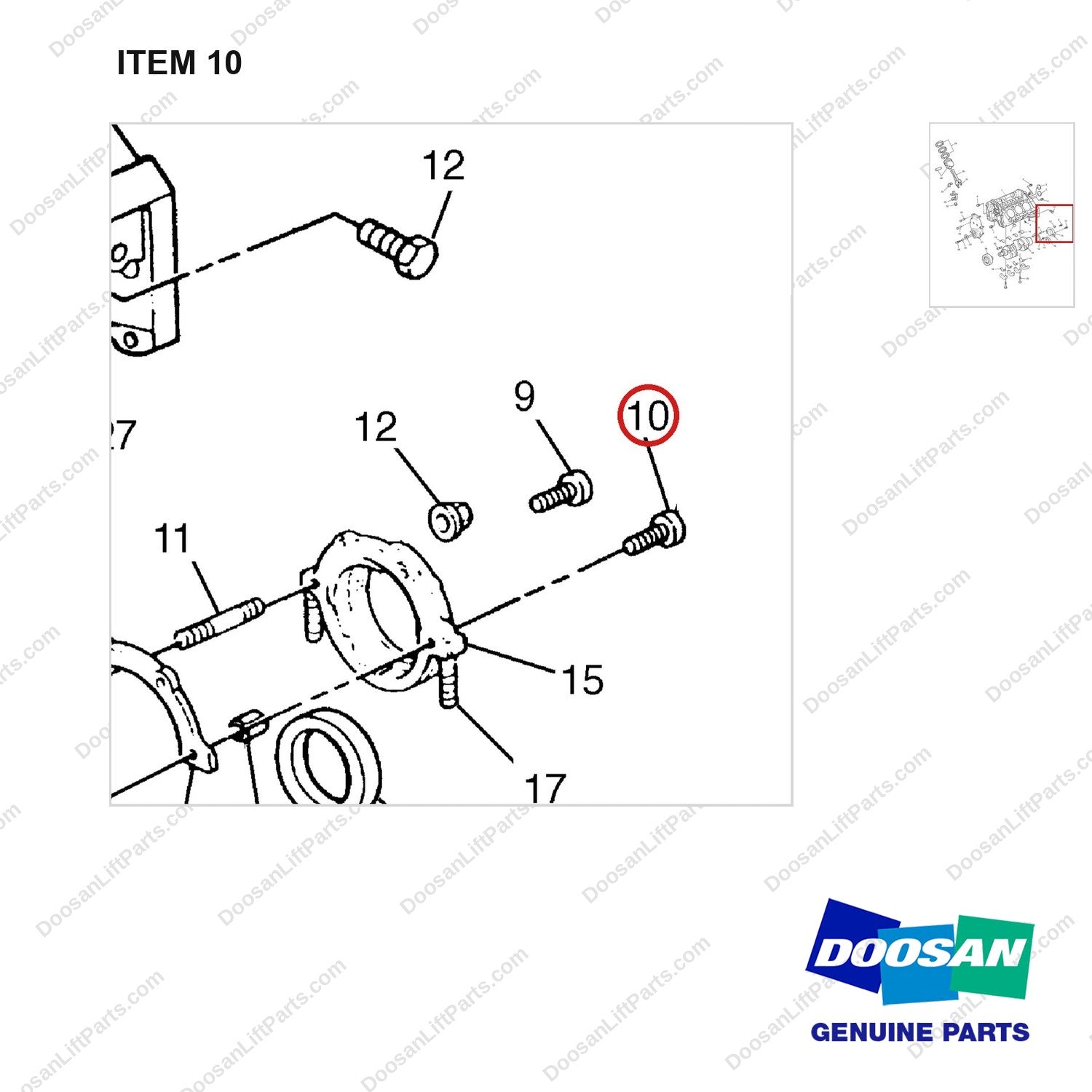 A232007 Cylinder Block Gp - parts diagram, item 10 shown - genuine Doosan / Bobcat forklift part