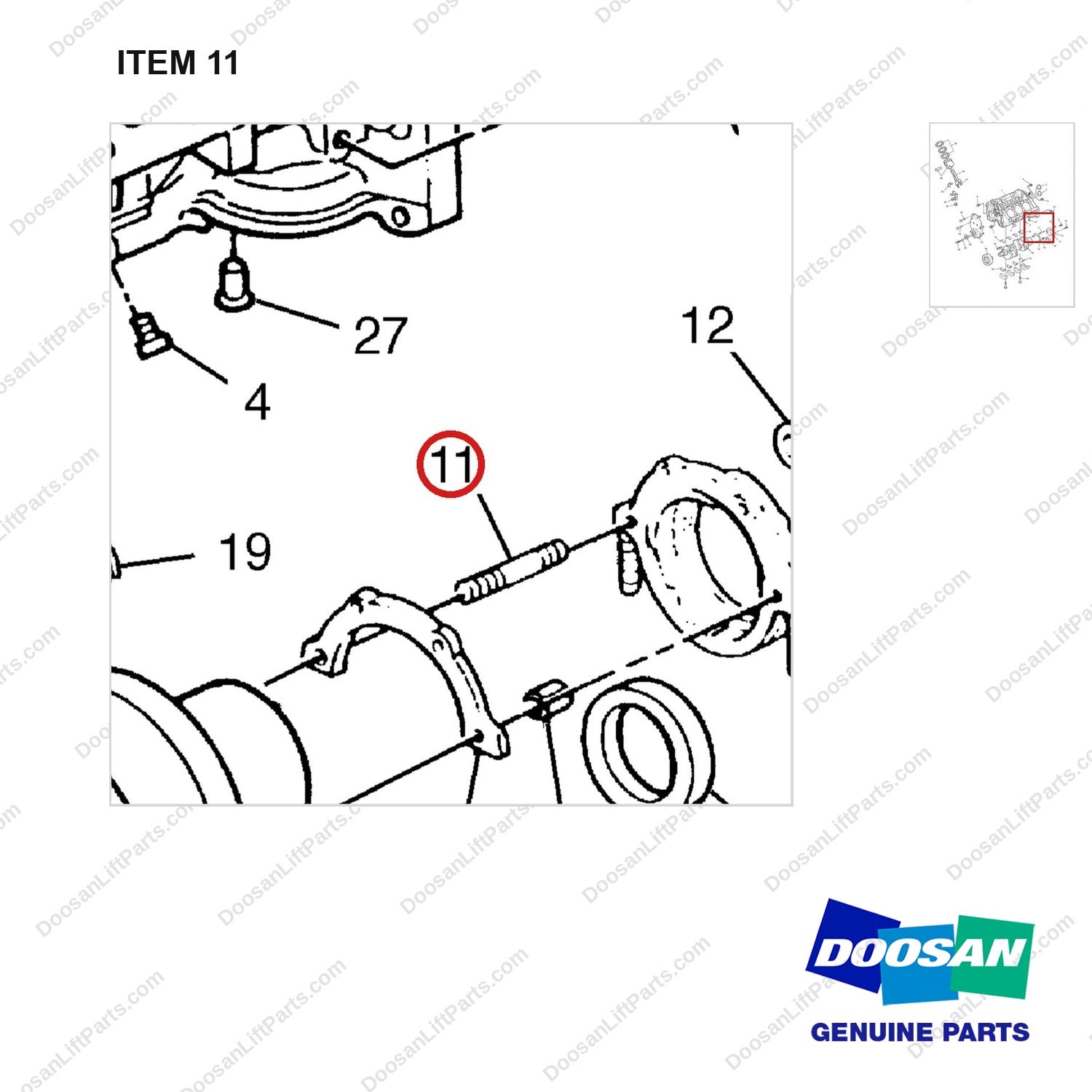 A232008 Cylinder Block Gp - parts diagram, item 11 shown - genuine Doosan / Bobcat forklift part
