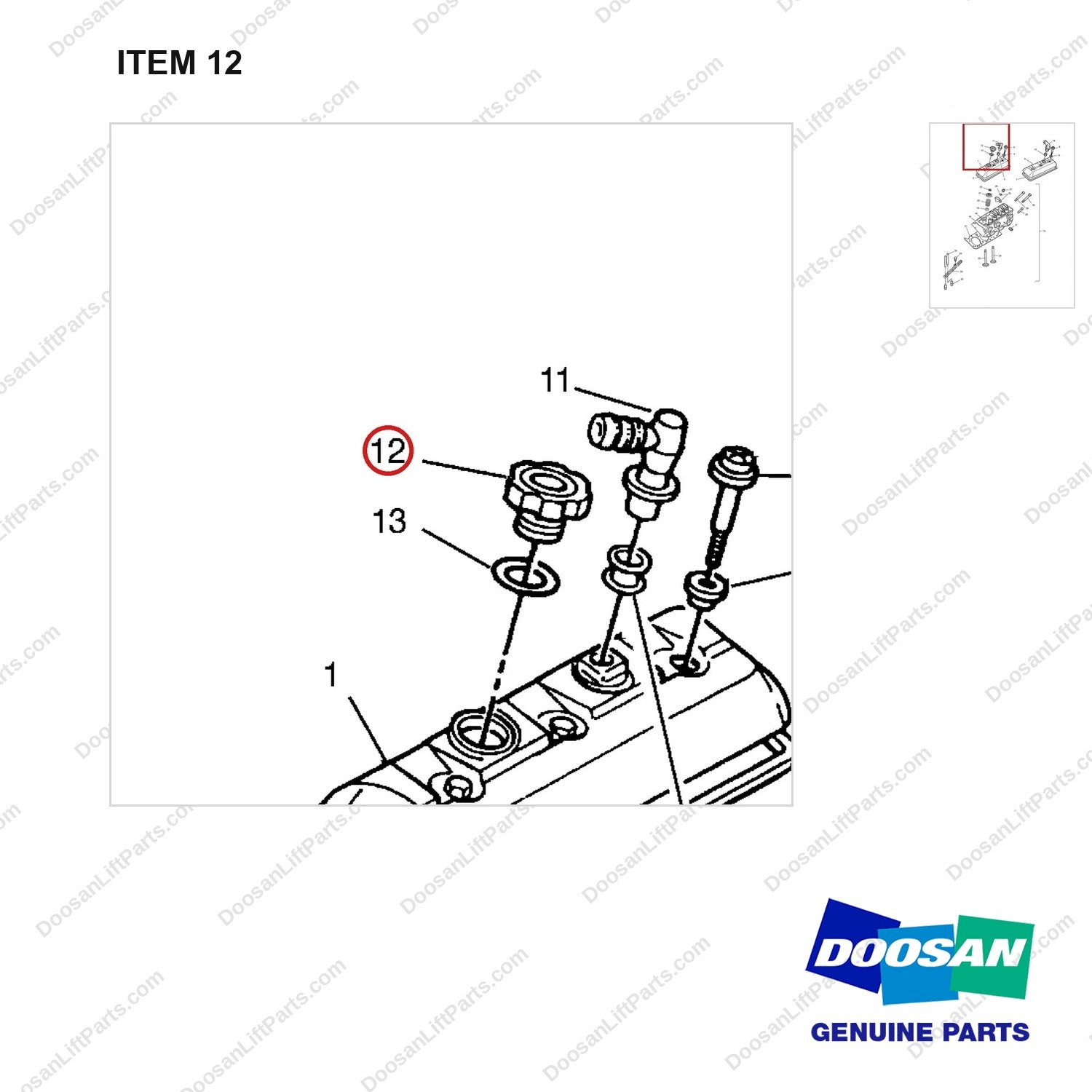 A232071 CYLINDER HEAD AND COMPONENTS GP - parts diagram, item 12 shown - genuine Doosan / Bobcat forklift part