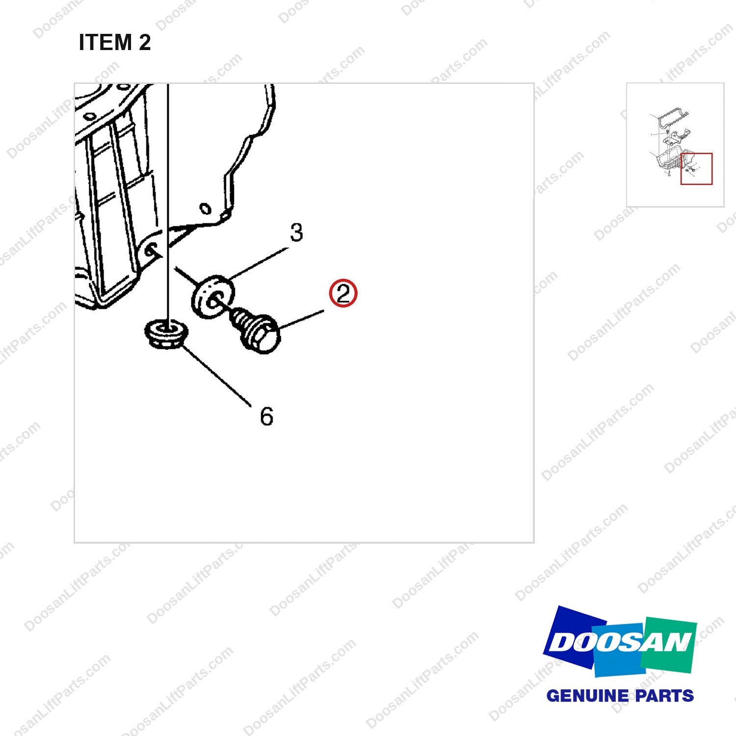 A232117 OIL PAN GP - parts diagram, item 2 shown - genuine Doosan / Bobcat forklift part