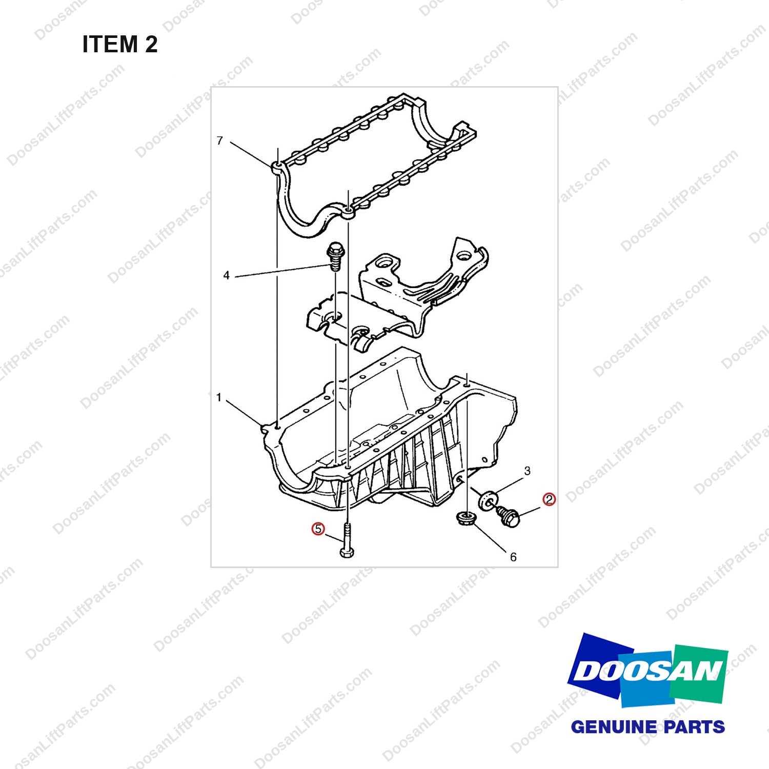 A232117 OIL PAN GP - full parts diagram, item 2 marked - genuine Doosan / Bobcat forklift part