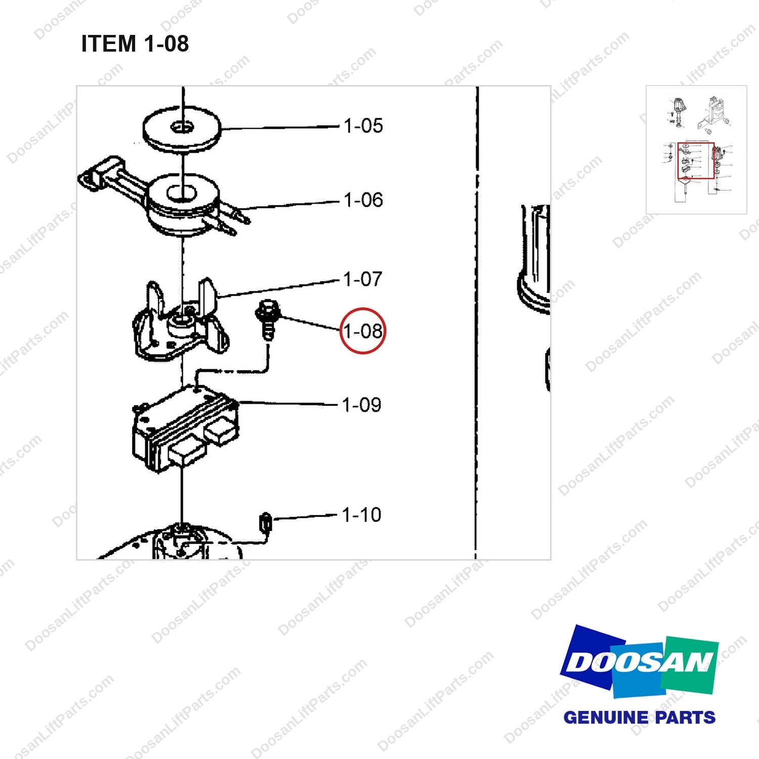 A232137 Distributor & Ignition Components Gp - parts diagram, item 1-08 shown - genuine Doosan / Bobcat forklift part
