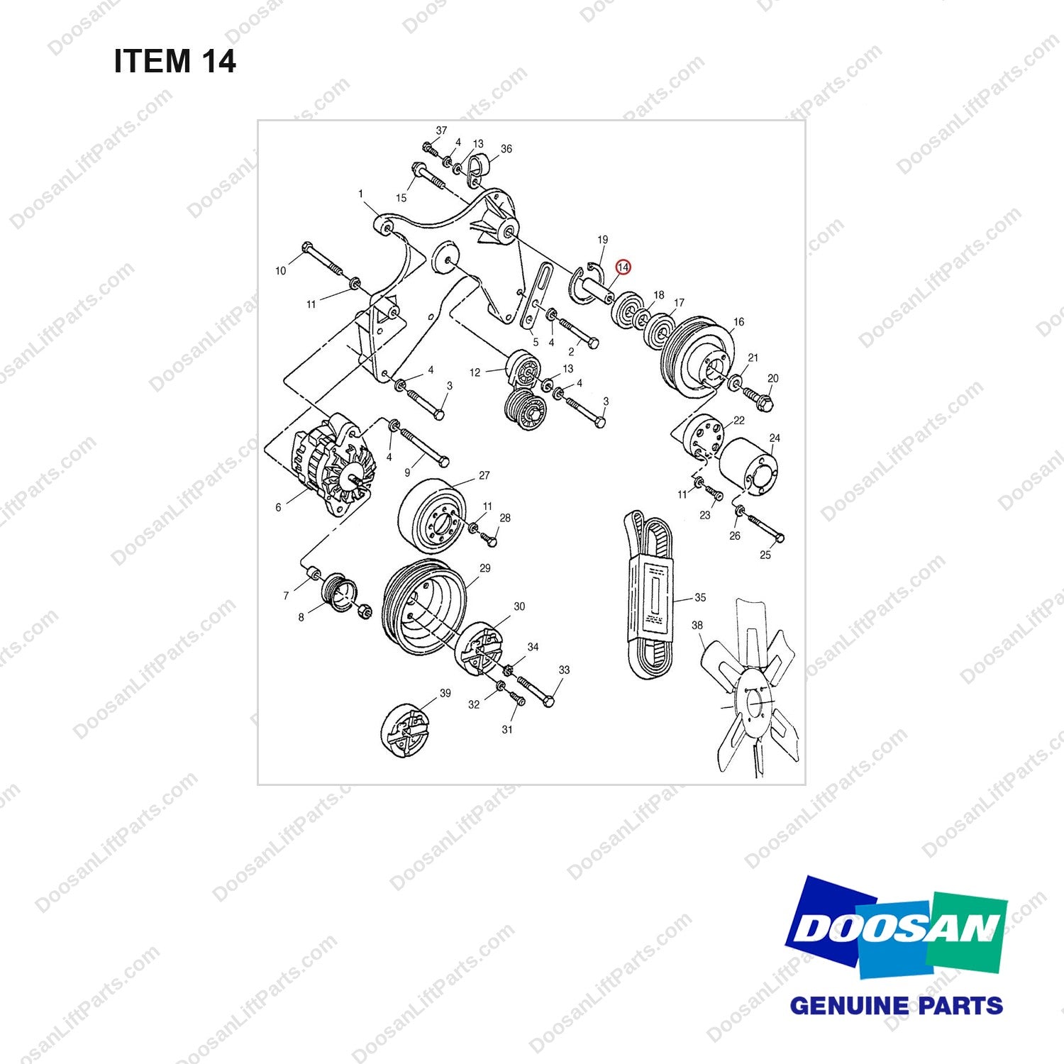 A232175 FAN GP-BLOWER - full parts diagram, item 14 marked - genuine Doosan / Bobcat forklift part