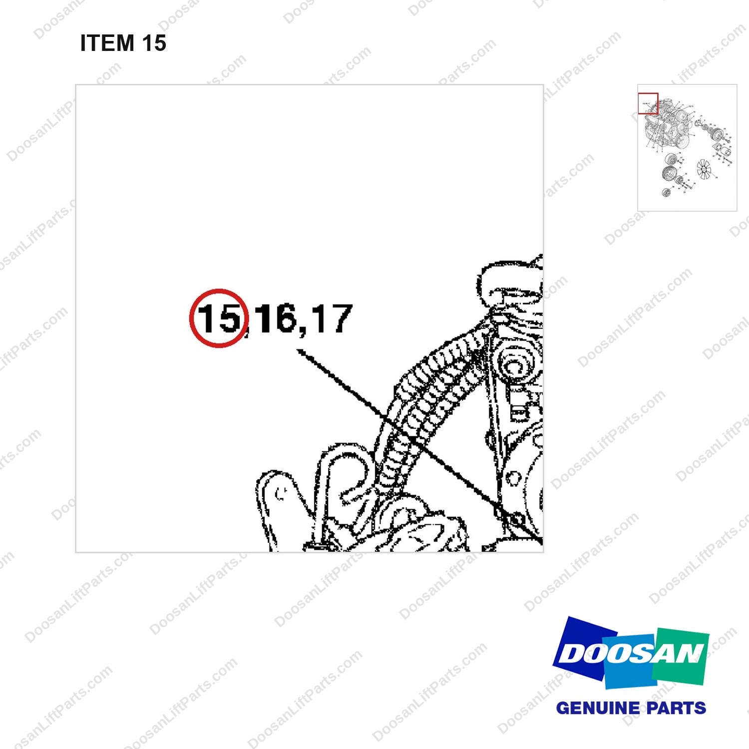 A233145 DRIVE GP-FAN - parts diagram, item 15 shown - genuine Doosan / Bobcat forklift part