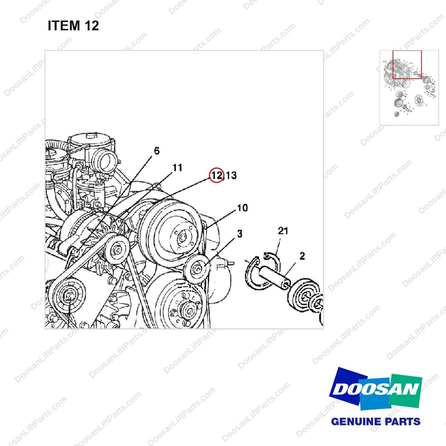 A233150 DRIVE GP-FAN - parts diagram, item 12 shown - genuine Doosan / Bobcat forklift part